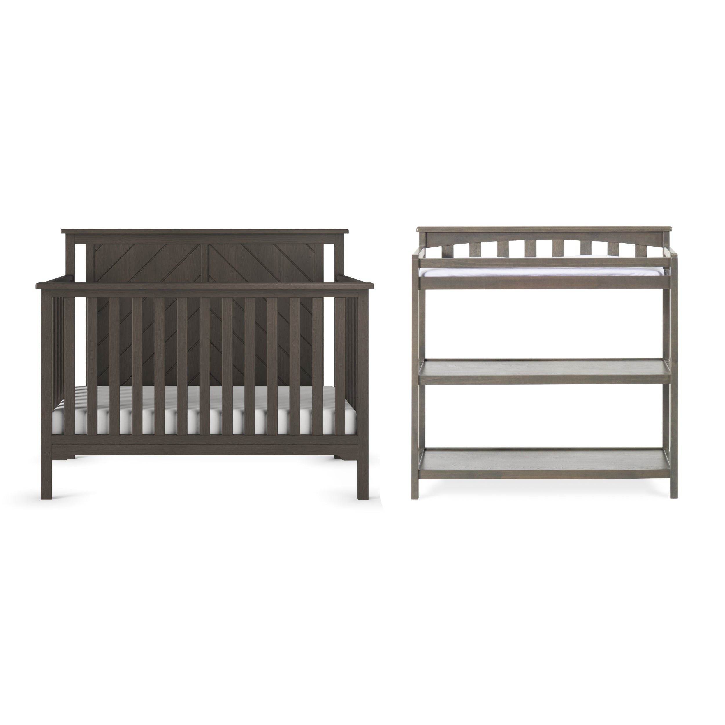Hampton Flat Top 4-in-1 Convertible Crib, Dapper Gray