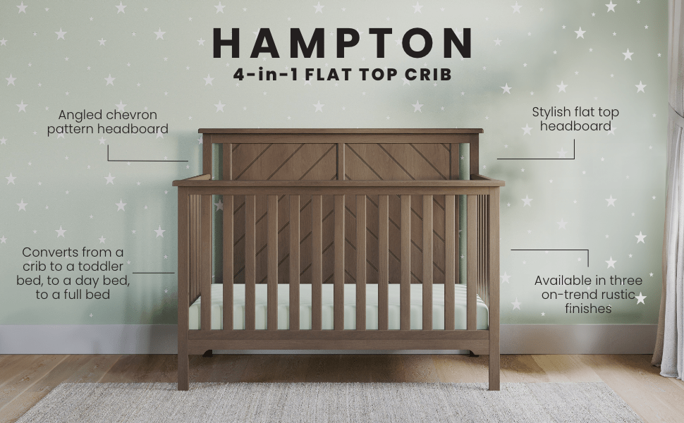 Hampton Flat Top 4-in-1 Convertible Crib, Dusty Heather