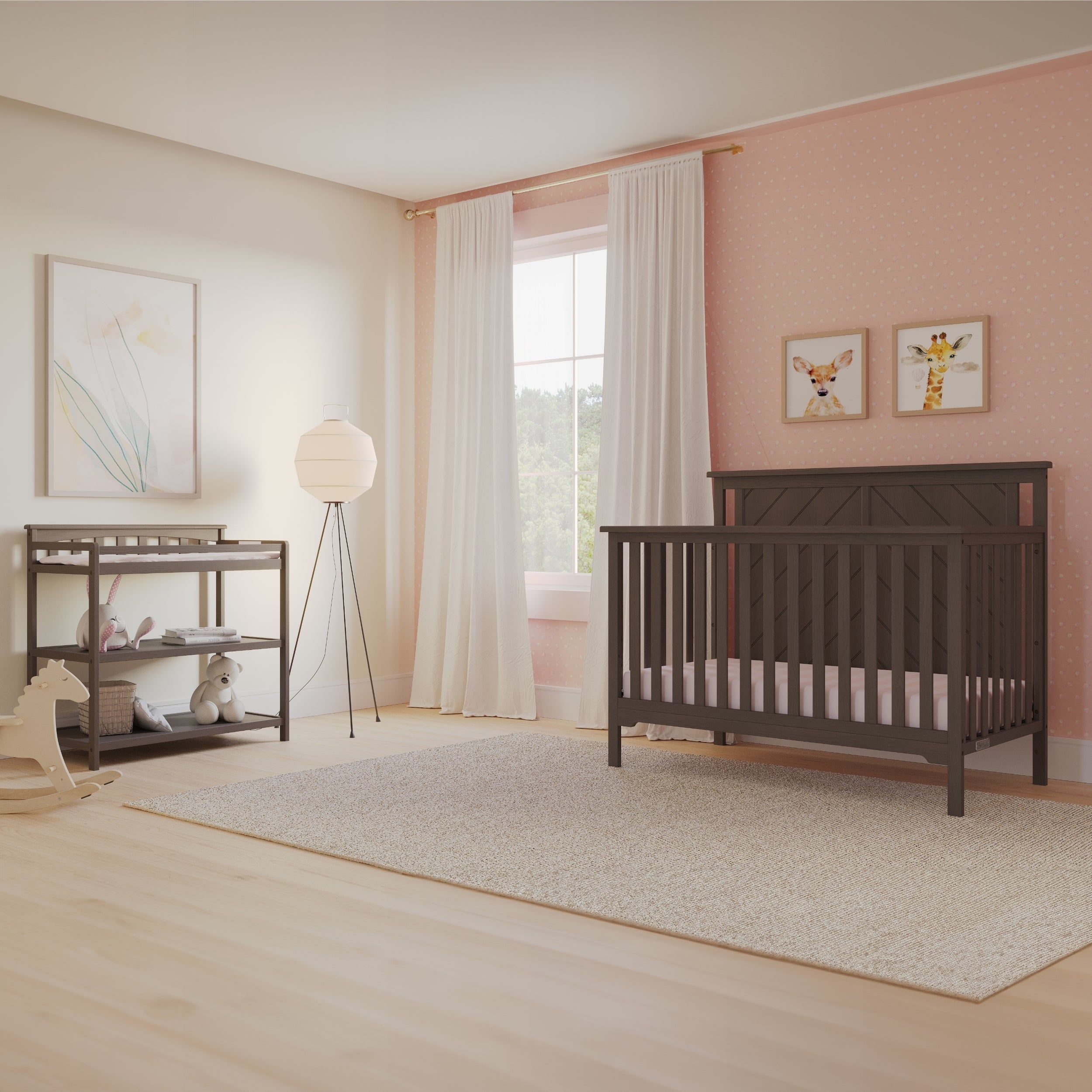 Hampton Flat Top 4-in-1 Convertible Crib, Dapper Gray