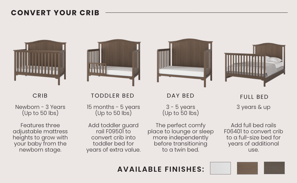 Hampton Arch Top 4-in-1 Convertible Crib in Dusty Heather