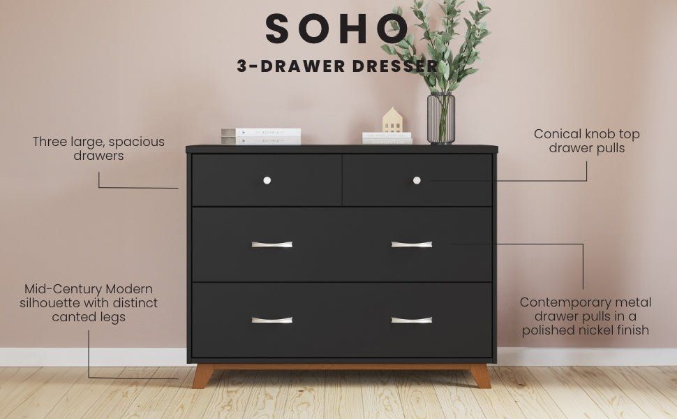 Soho 3-Drawer Dresser, Ebony