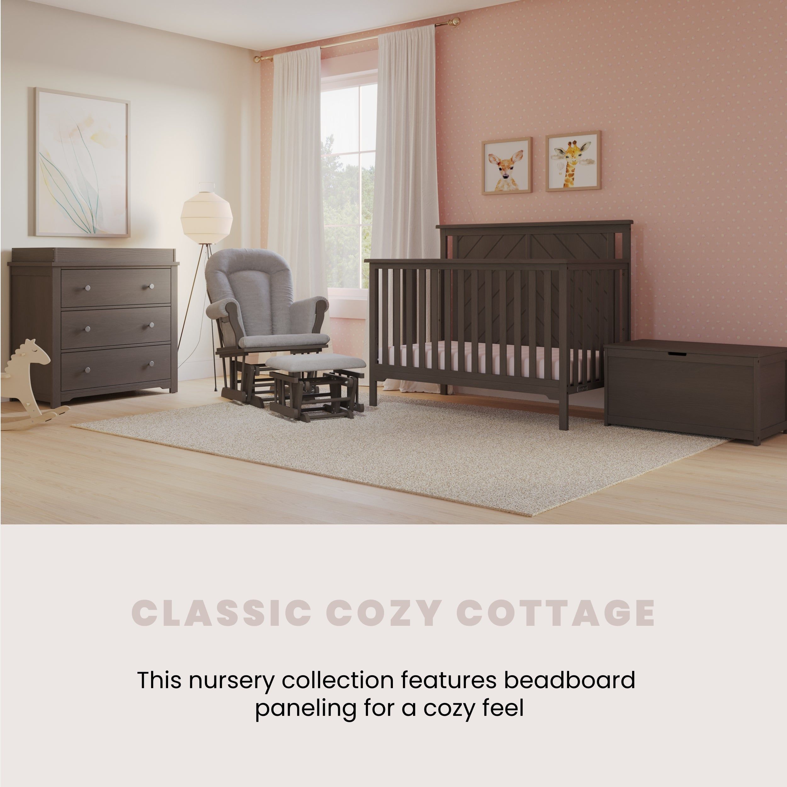 Hampton Flat Top 4-in-1 Convertible Crib, Dapper Gray
