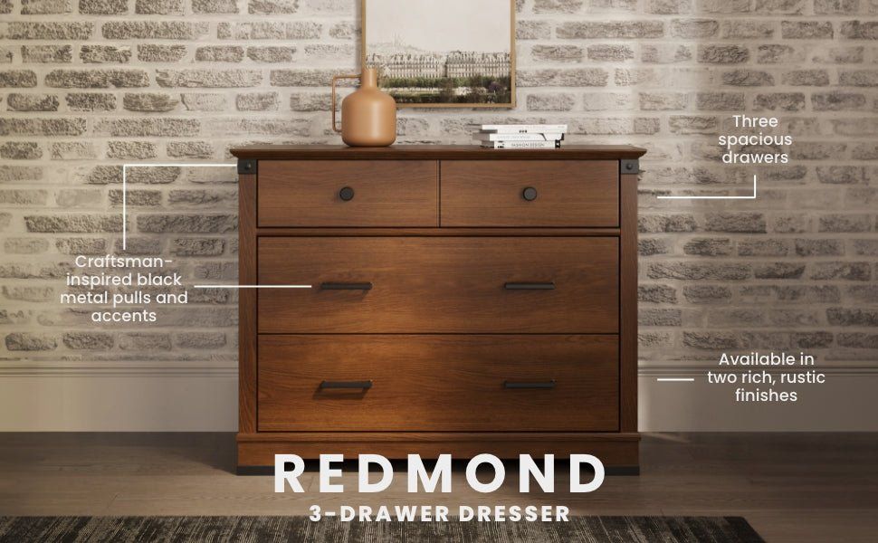 Redmond 3 Drawer Dresser, Coach Cherry