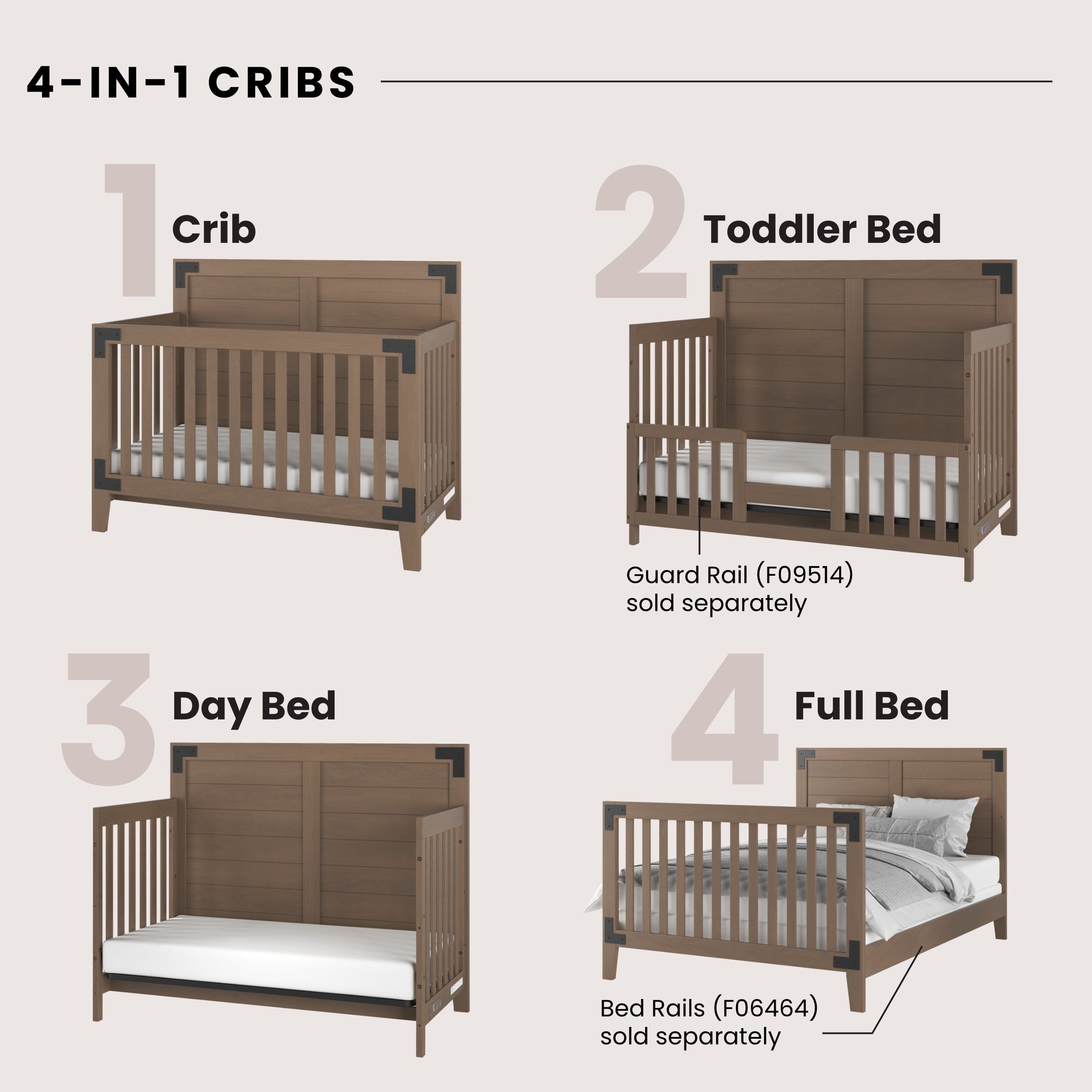 Lucas 4-in-1 Convertible Crib, Dusty Heather