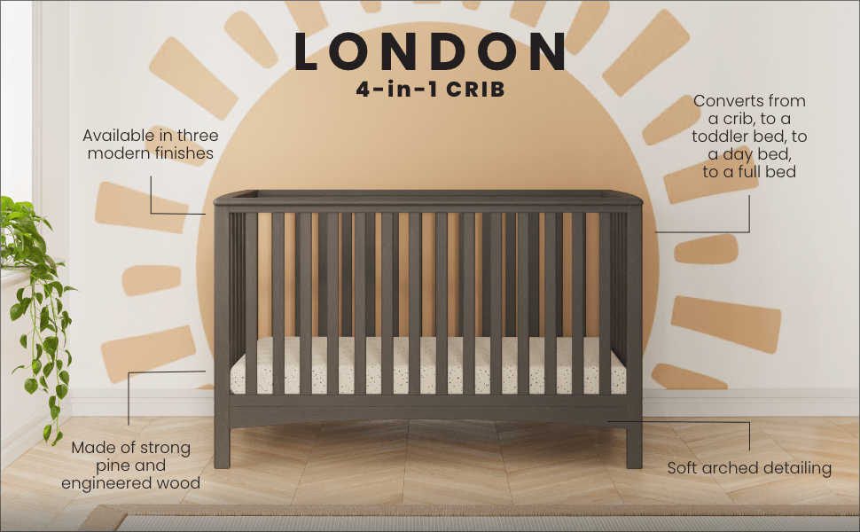 London 4-in-1 Convertible Crib, Dapper Gray