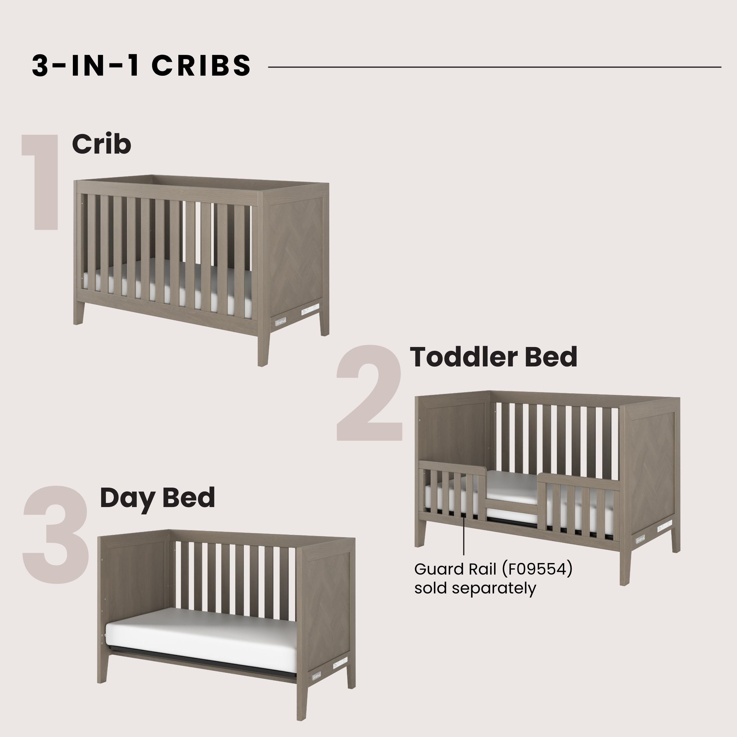 Kieran 3-in-1 Convertible Crib, Crescent Gray