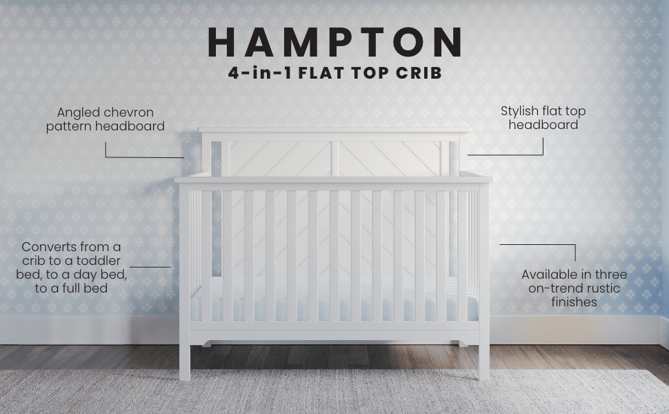 Hampton Flat Top 4-in-1 Convertible Crib, Matte White