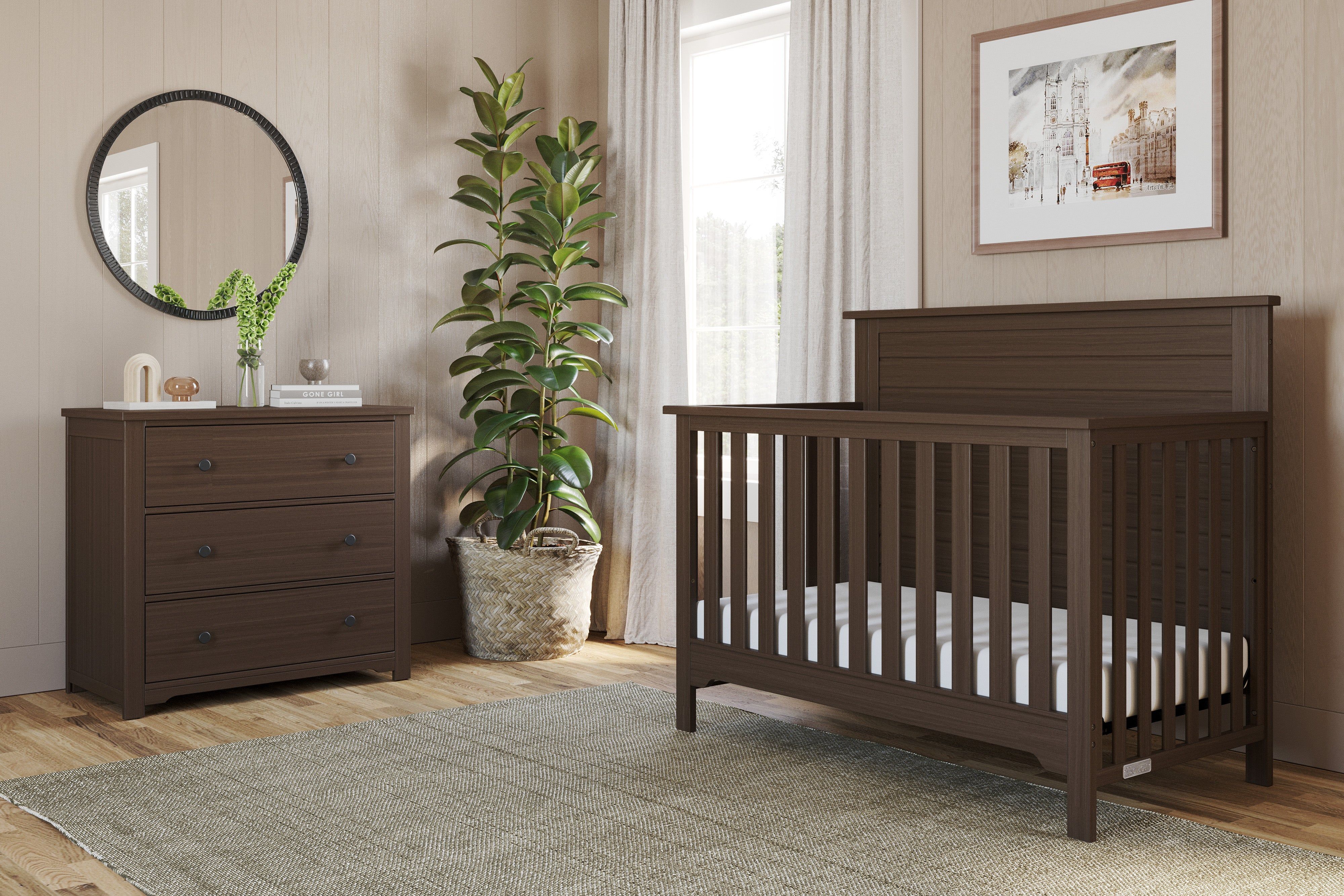 Harmony 3-Drawer Dresser With Changing Table Topper, Brushed Truffle