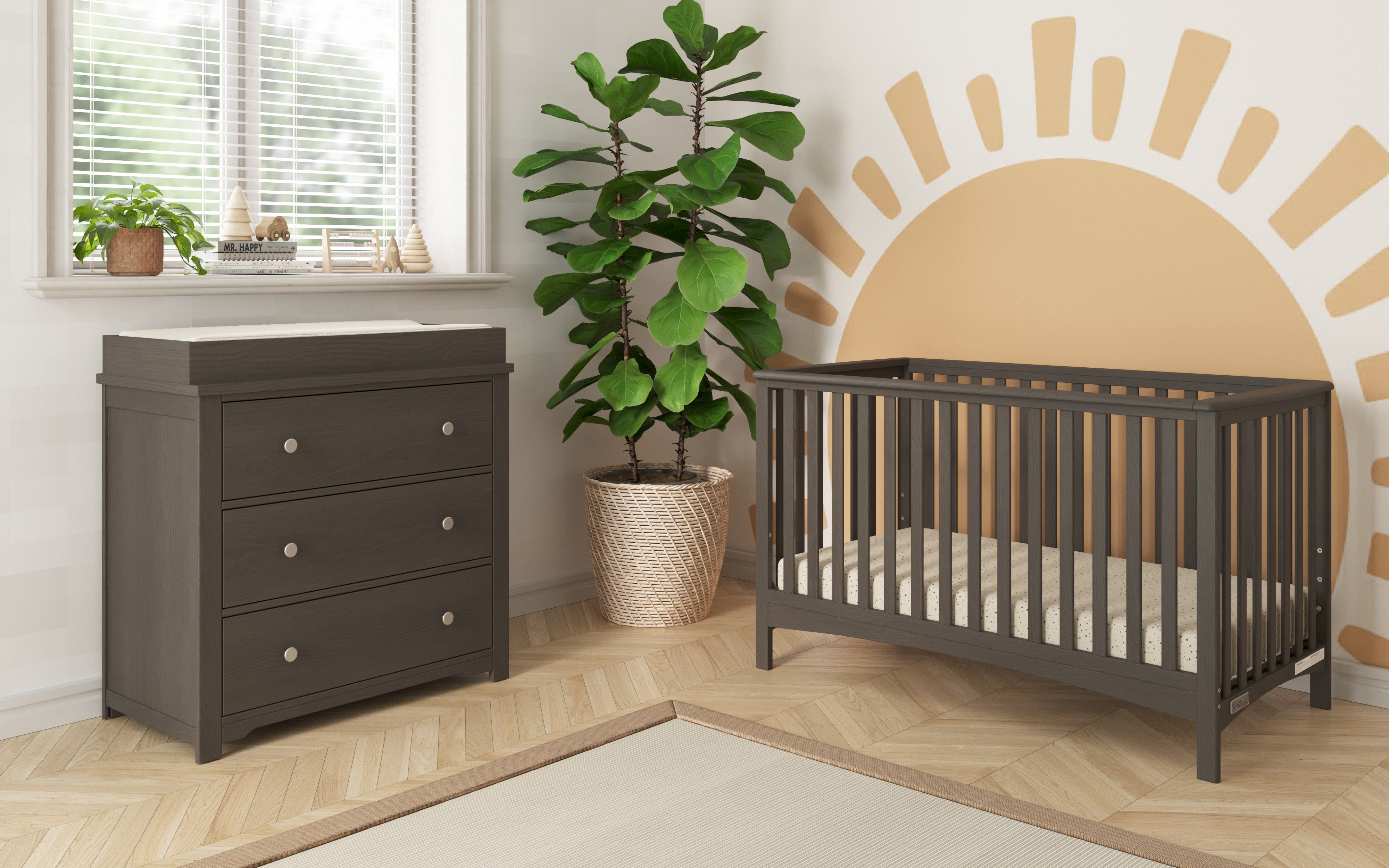 Harmony 3-Drawer Dresser With Changing Table Topper, Dapper Gray