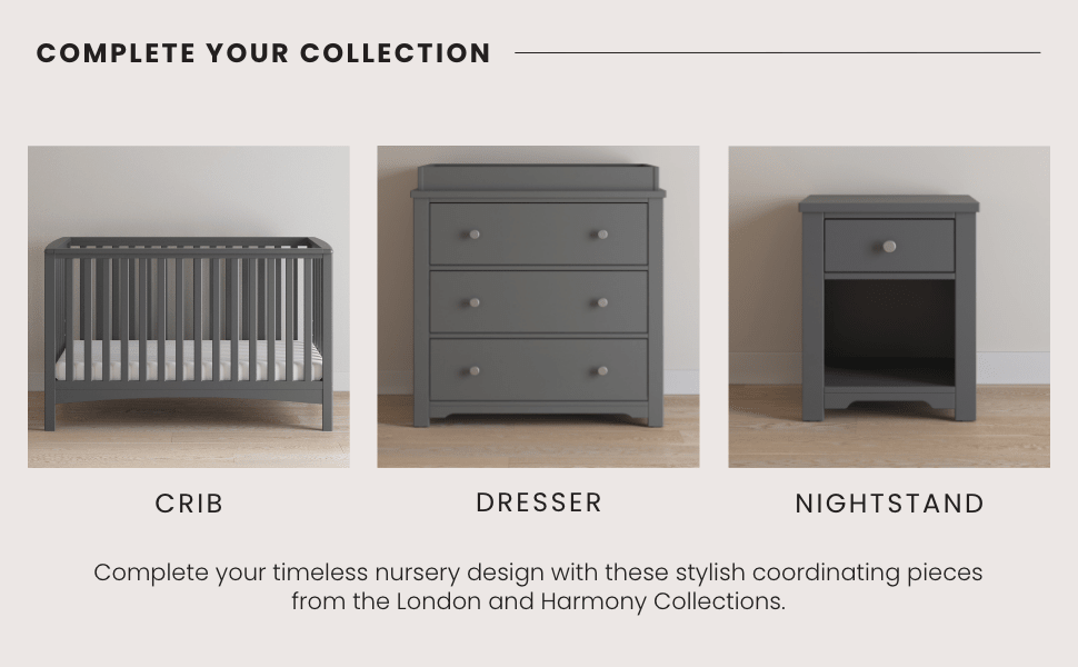 Harmony 3-Drawer Dresser With Changing Table Topper, Cool Gray