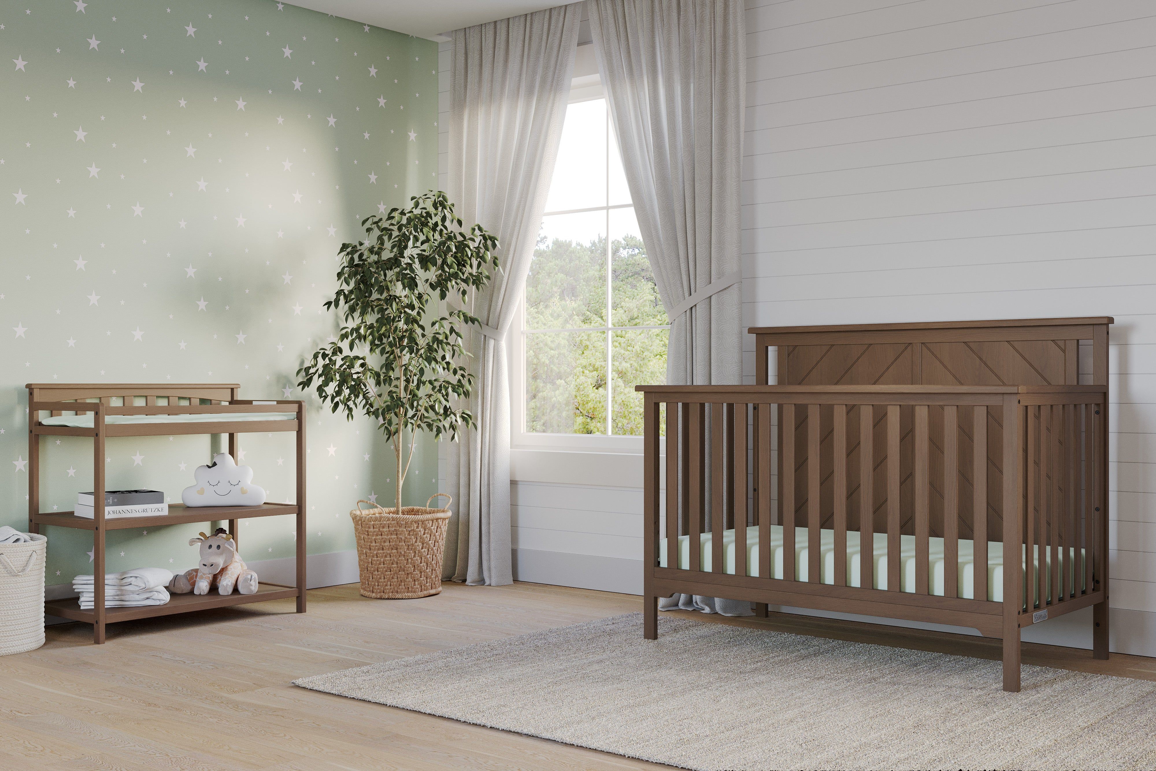 Hampton Flat Top 4-in-1 Convertible Crib, Dusty Heather