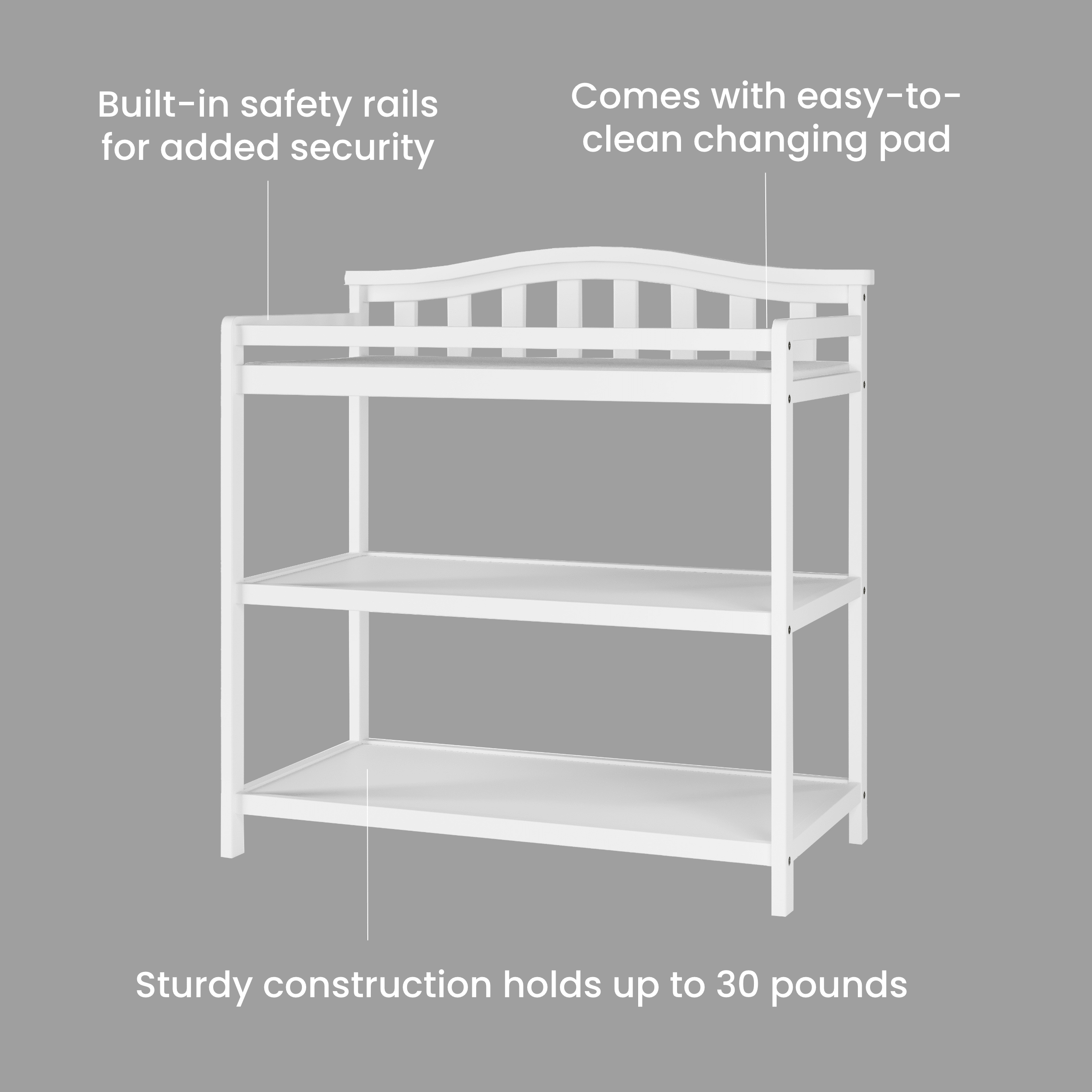 Arch Top Baby Changing Table, Matte White