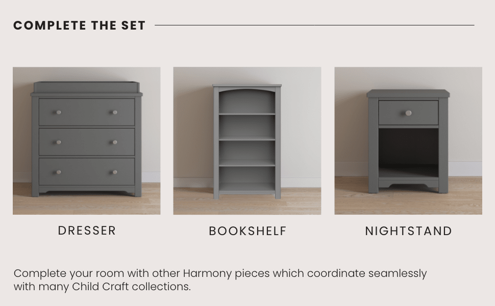 Harmony 3-Drawer Dresser With Changing Table Topper, Cool Gray