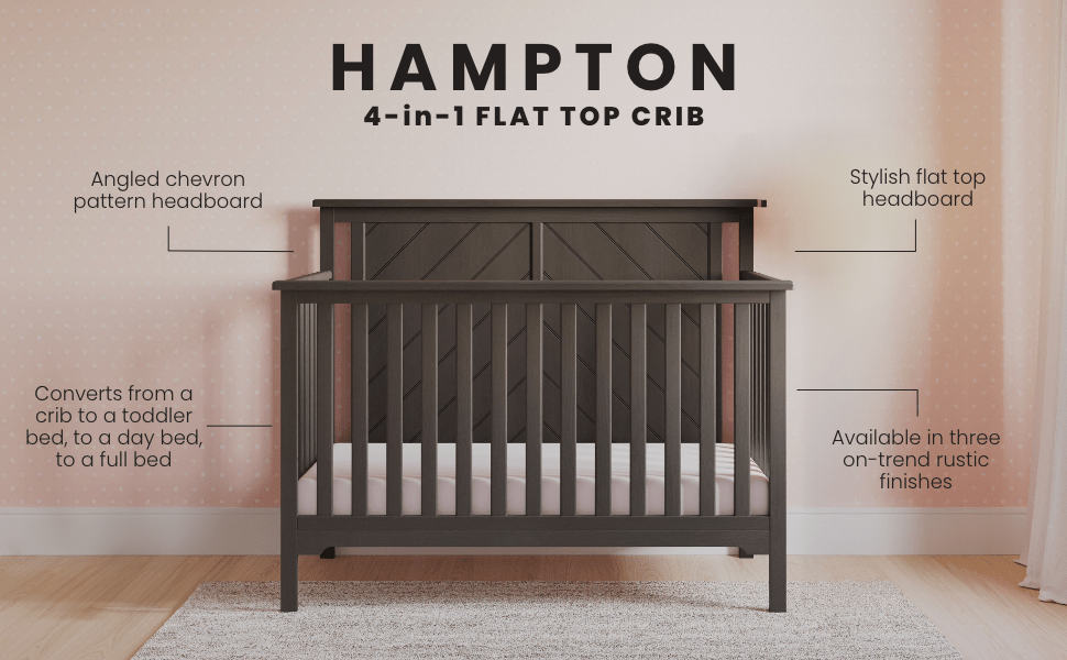 Hampton Flat Top 4-in-1 Convertible Crib, Dapper Gray