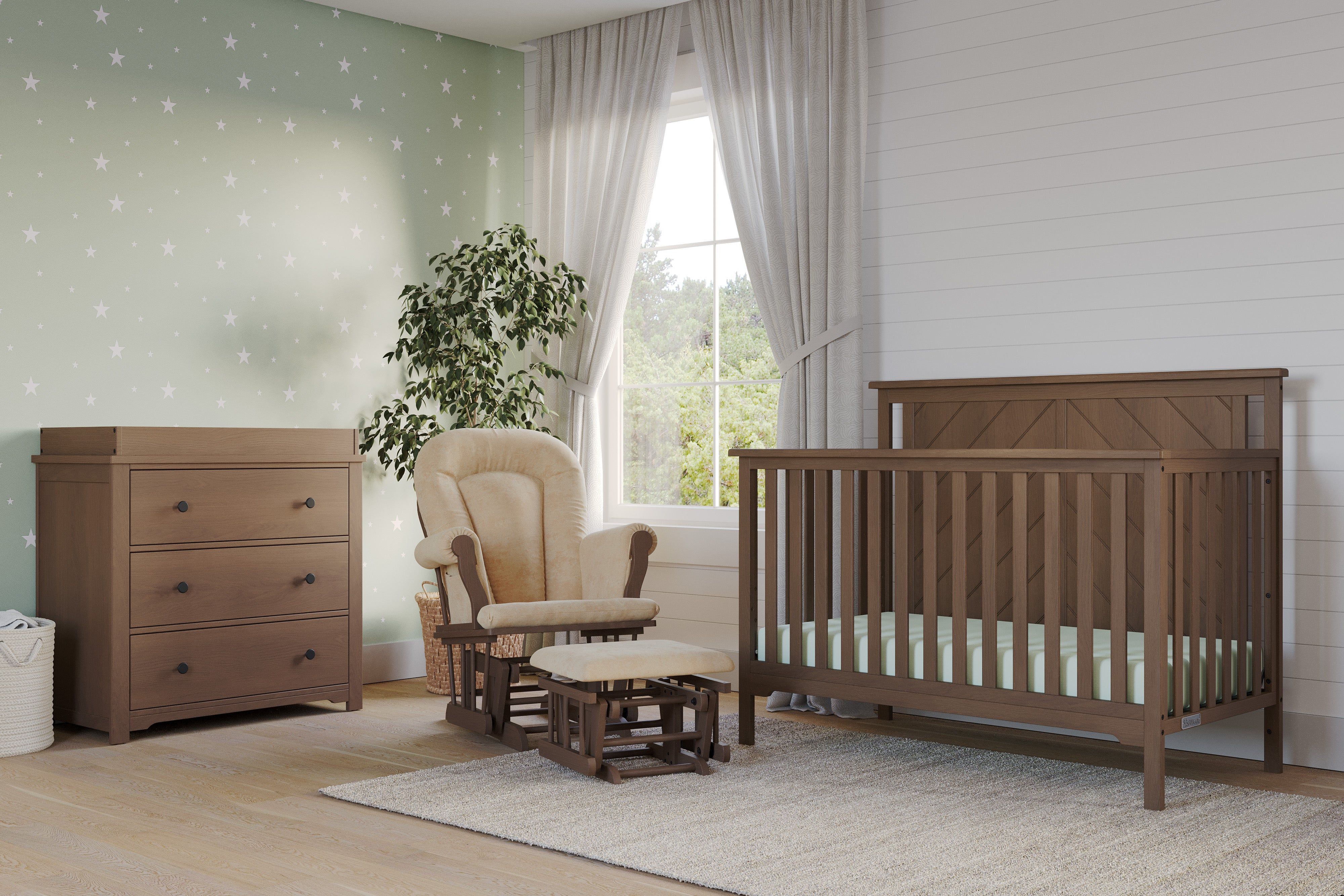 Hampton Flat Top 4-in-1 Convertible Crib, Dusty Heather