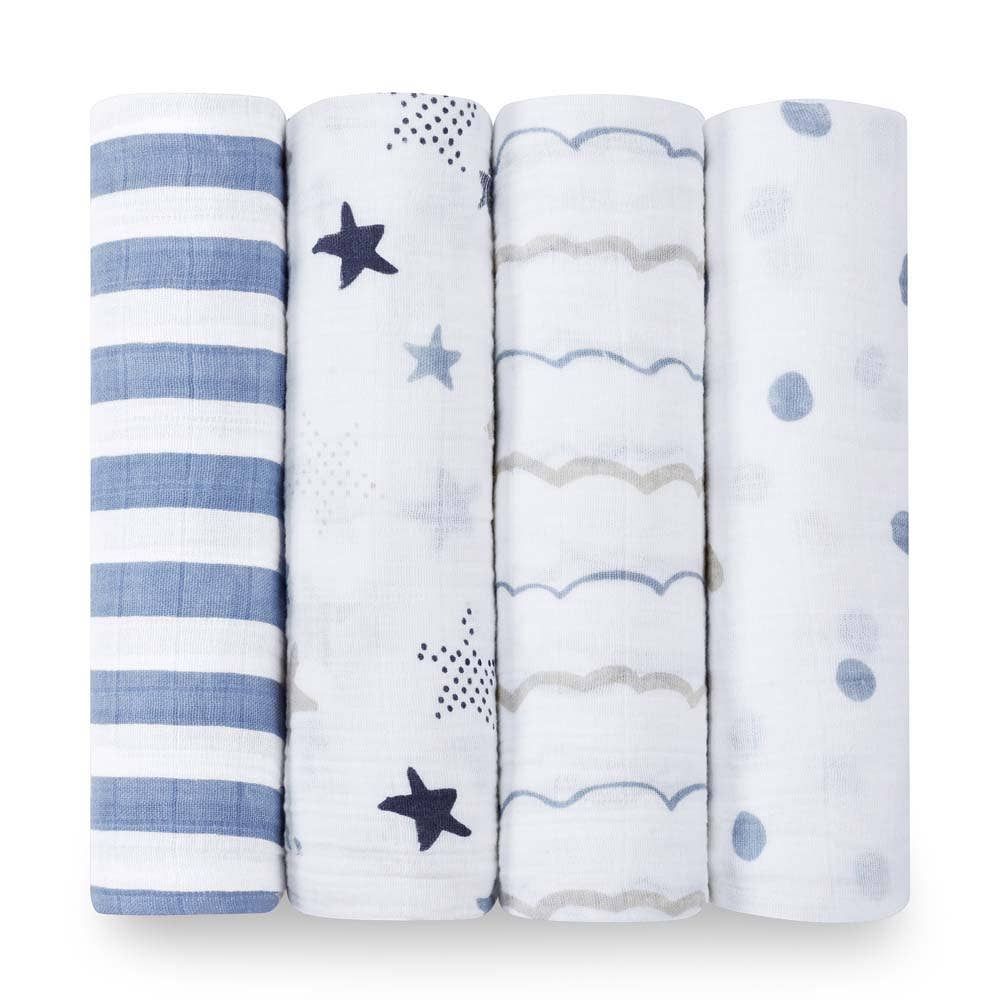 Boutique 100% Cotton Muslin Swaddle Blanket 4 Pack