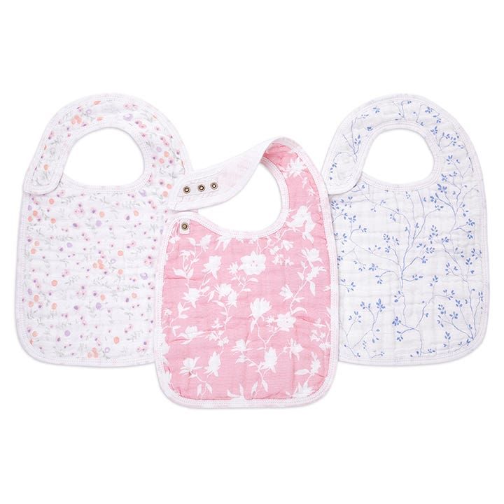 Boutique 100% Cotton Muslin Snap Bibs 3 Pack