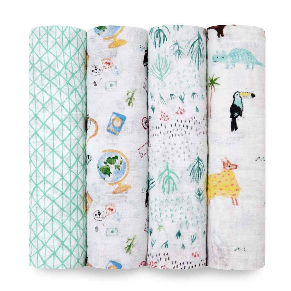 Boutique 100% Cotton Muslin Swaddle Blanket 4 Pack