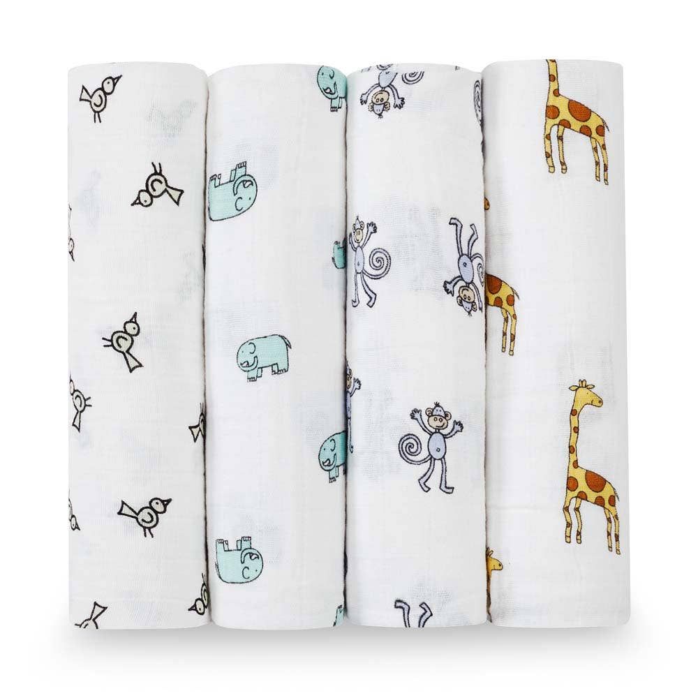 Boutique 100% Cotton Muslin Swaddle Blanket 4 Pack