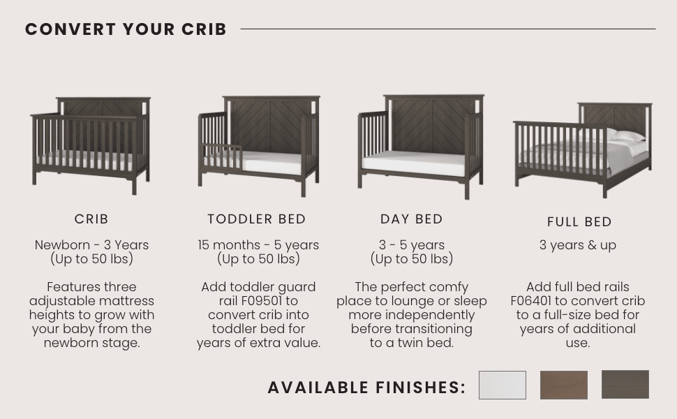 Hampton Flat Top 4-in-1 Convertible Crib, Dapper Gray