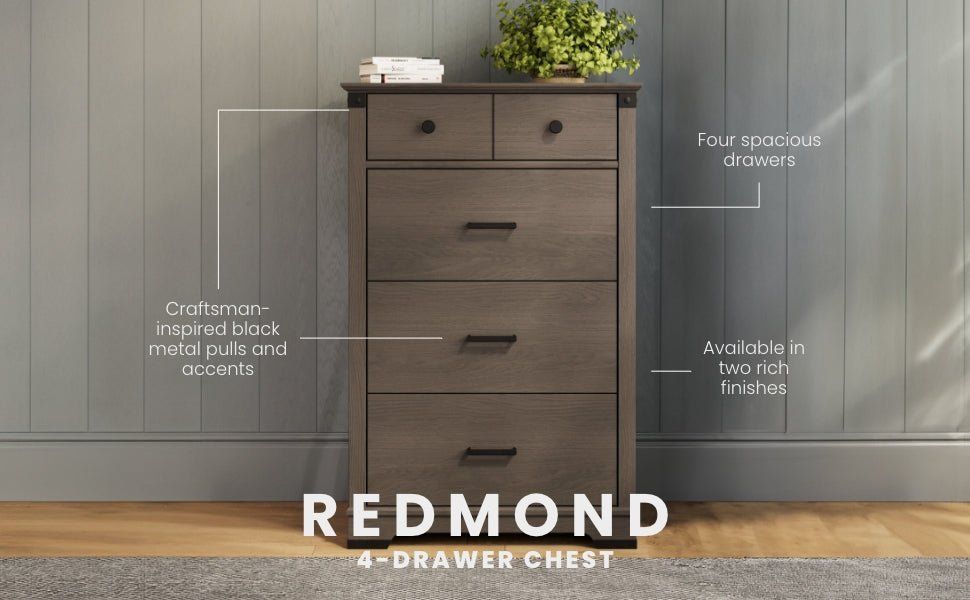 Redmond 4 Drawer Chest, Dapper Gray