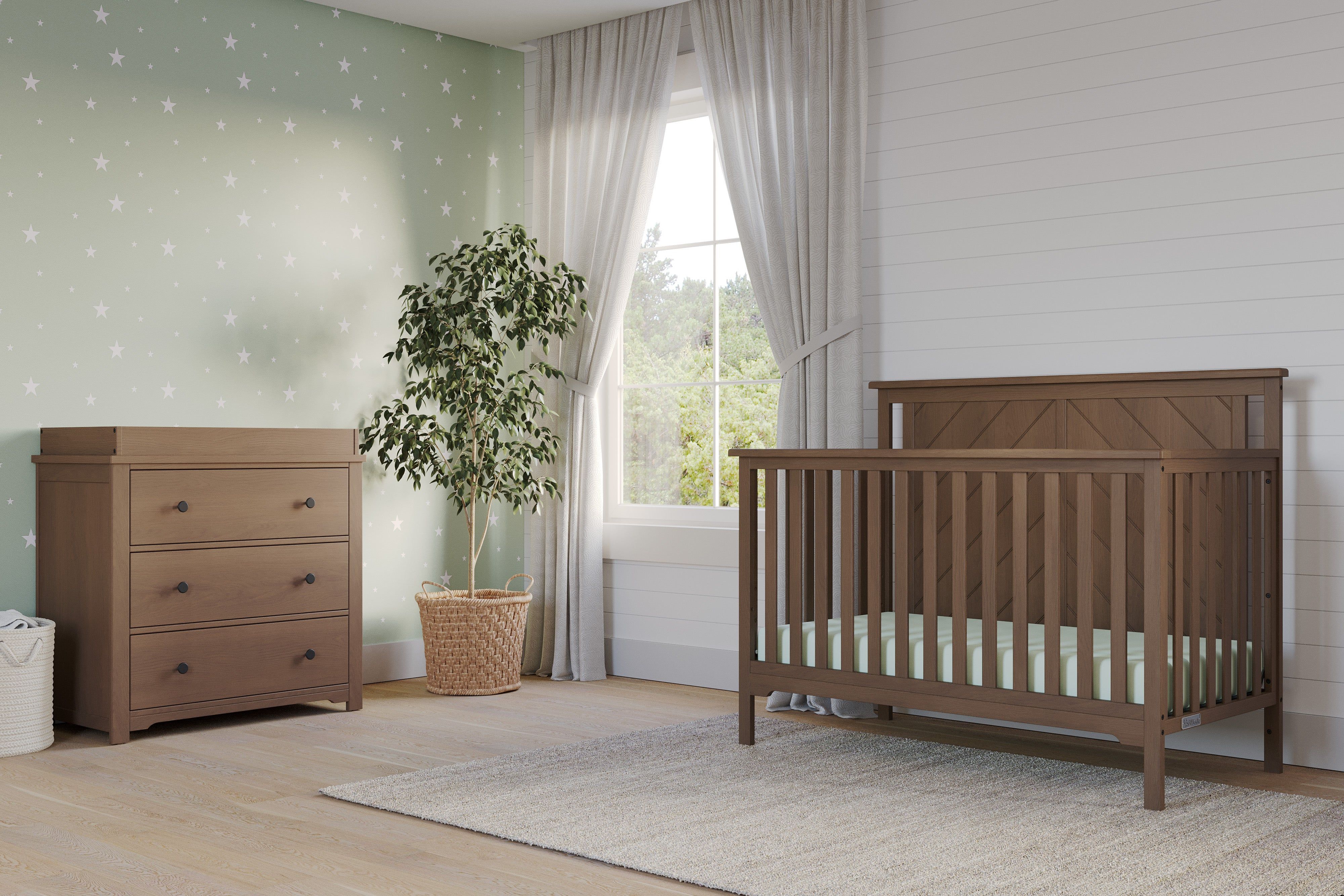 Hampton Flat Top 4-in-1 Convertible Crib, Dusty Heather