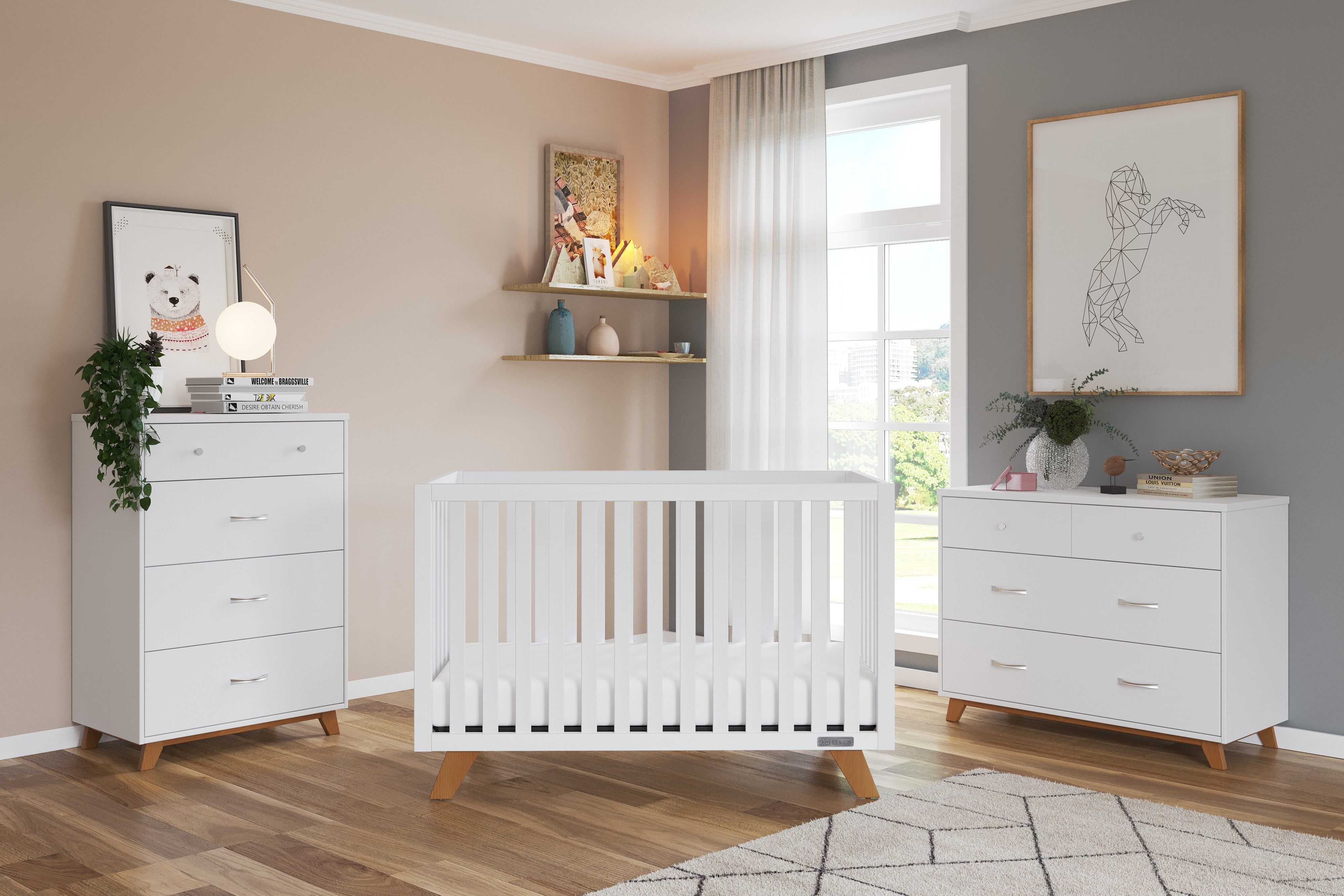 Soho 4-in-1 Convertible Crib, White/Natural