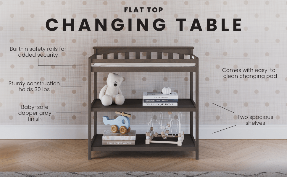 Flat Top Baby Changing Table, Dapper Gray