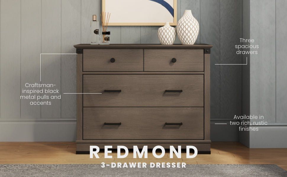 Redmond 3 Drawer Dresser, Dapper Gray
