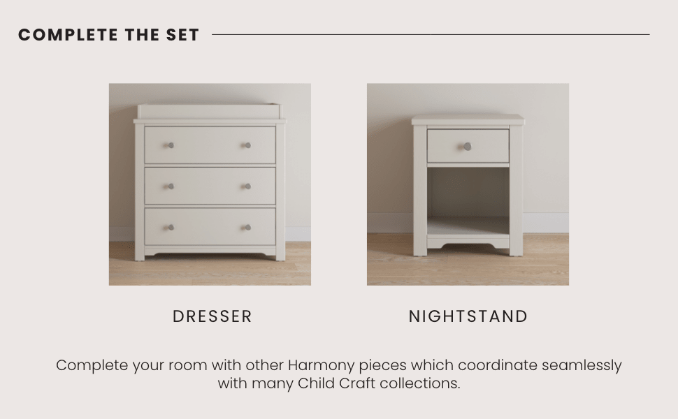Harmony 3-Drawer Dresser With Changing Table Topper, Brushed Cotton