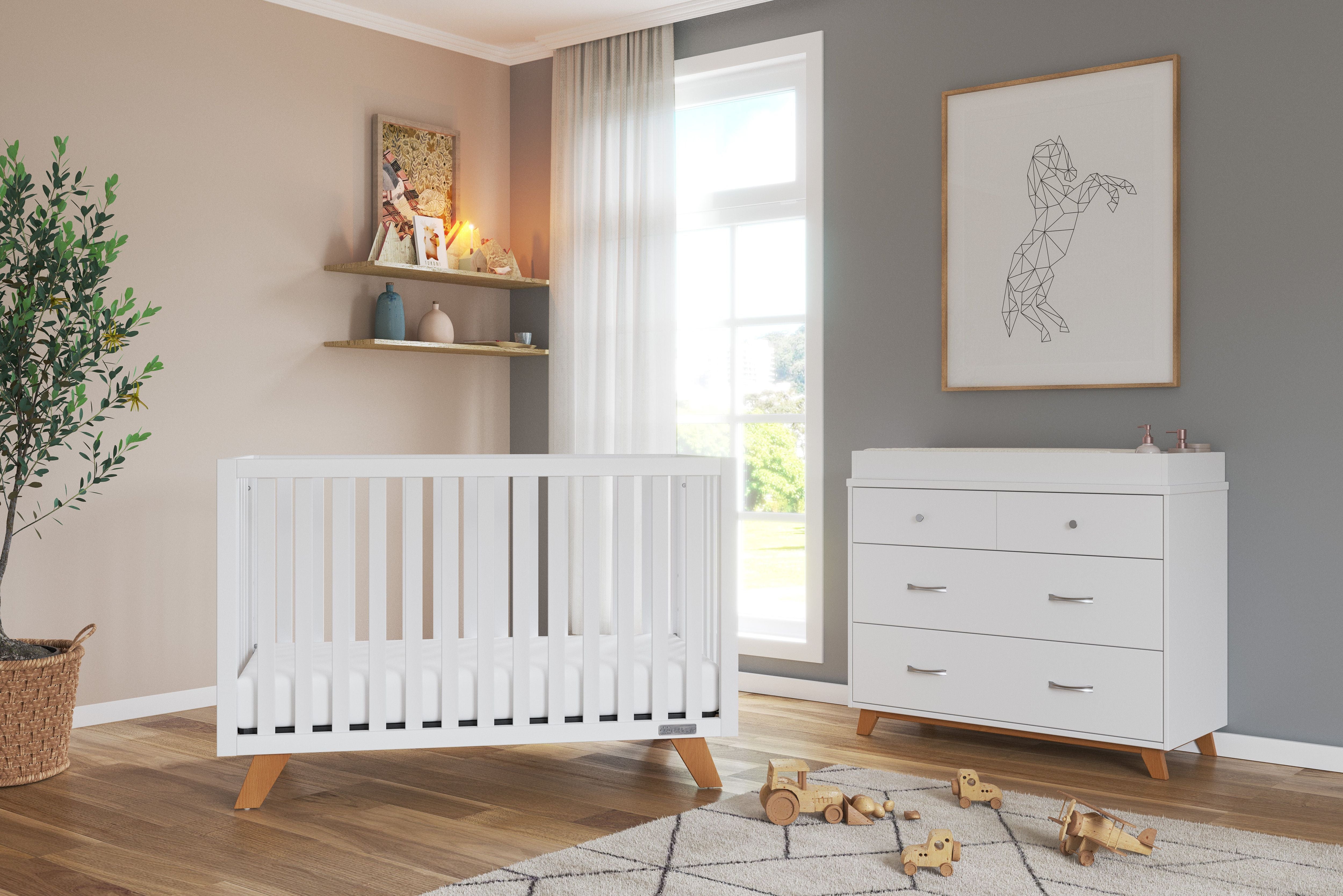 Soho 4-in-1 Convertible Crib, White/Natural
