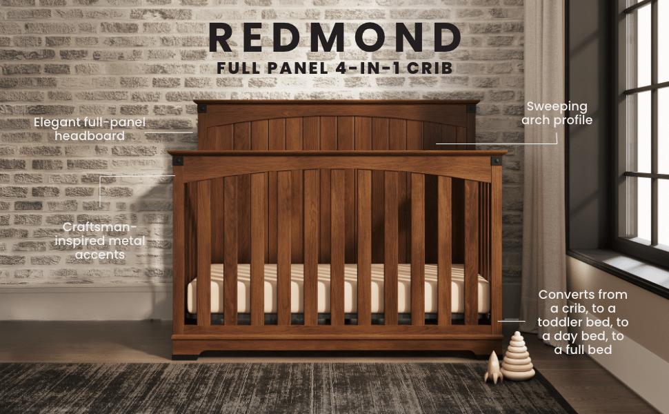 Redmond Full Panel 4-in-1 Convertible Crib, Coach Cherry