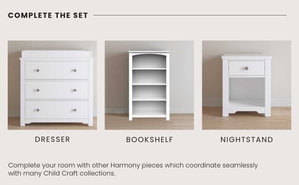 Harmony 3-Drawer Dresser With Changing Table Topper Matte White