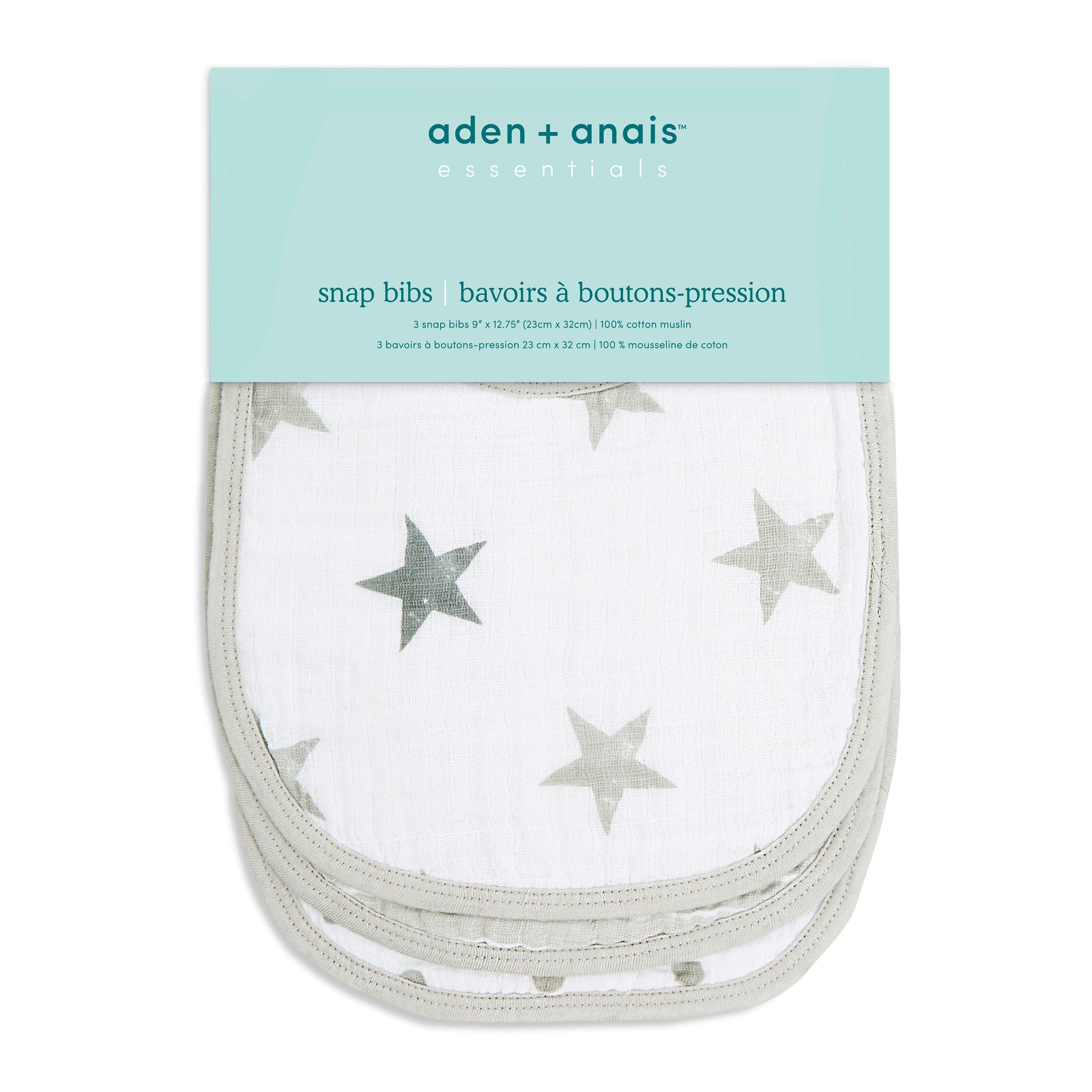 Essentials Cotton Muslin Snap Bibs 3 Pack