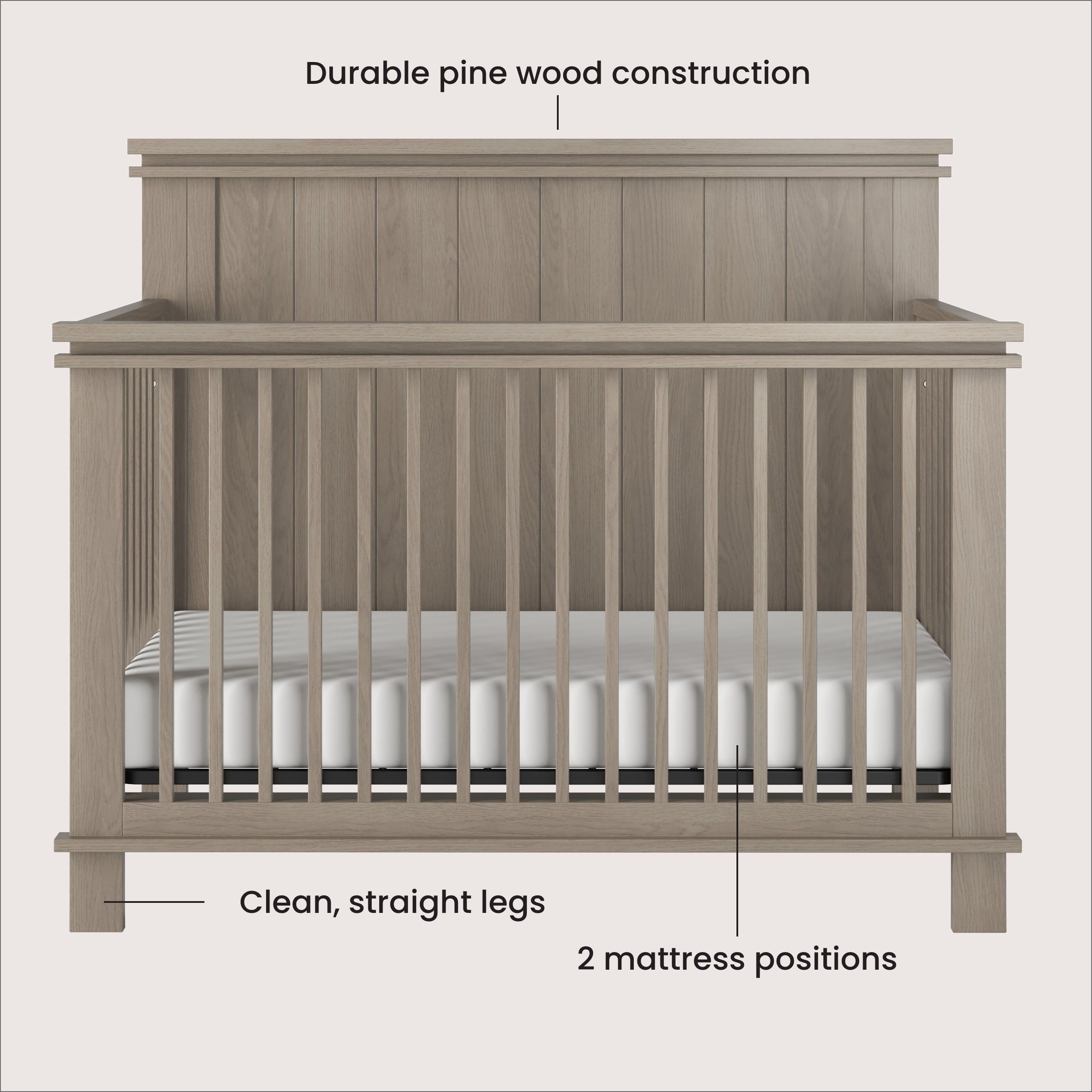 Denman 4-in-1 Convertible Crib, Crescent Gray