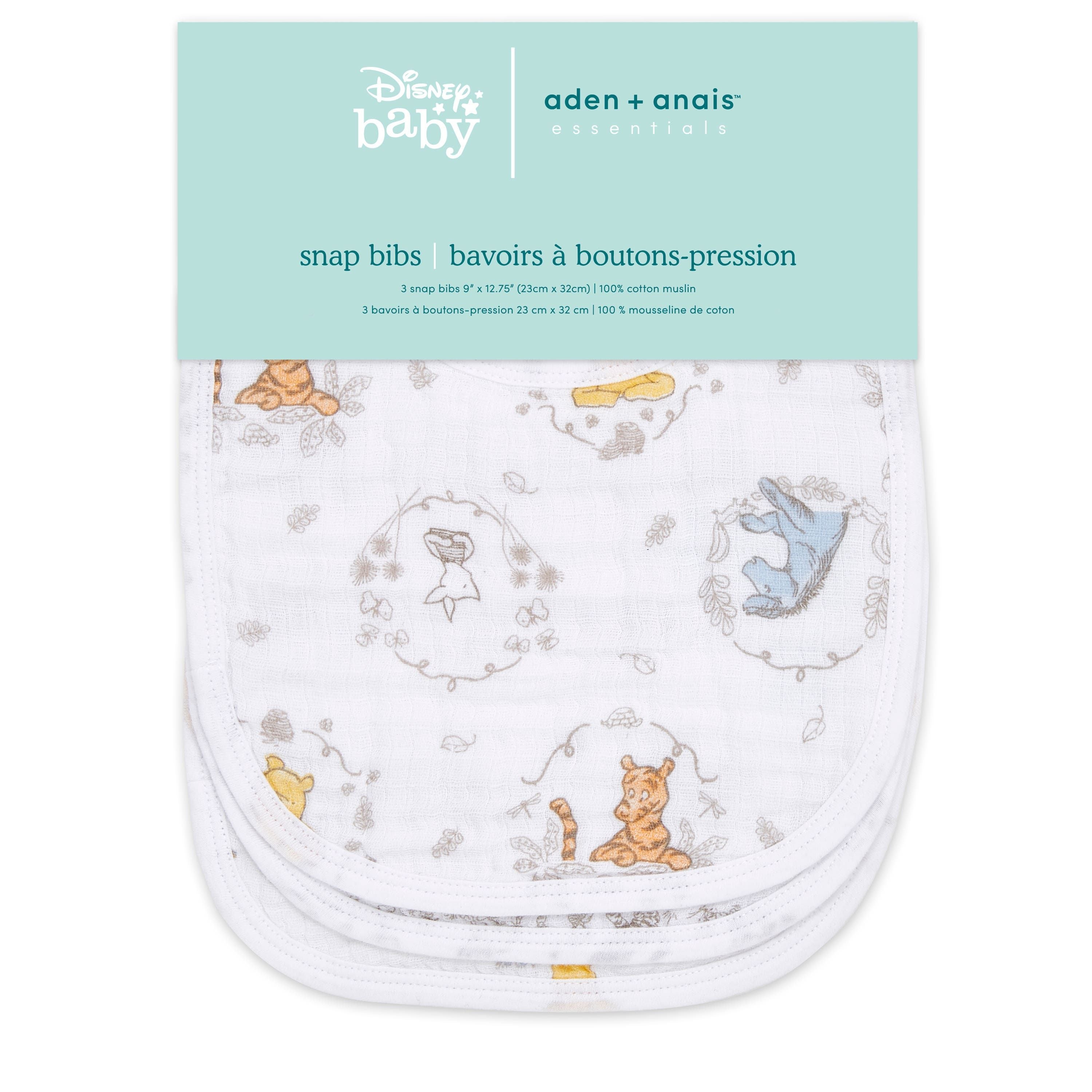 Disney™ Essentials Cotton Muslin Snap Bibs 3 Pack