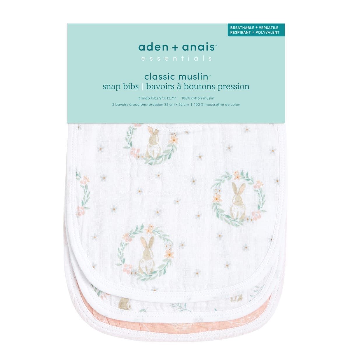 Essentials Cotton Muslin Snap Bibs 3 Pack