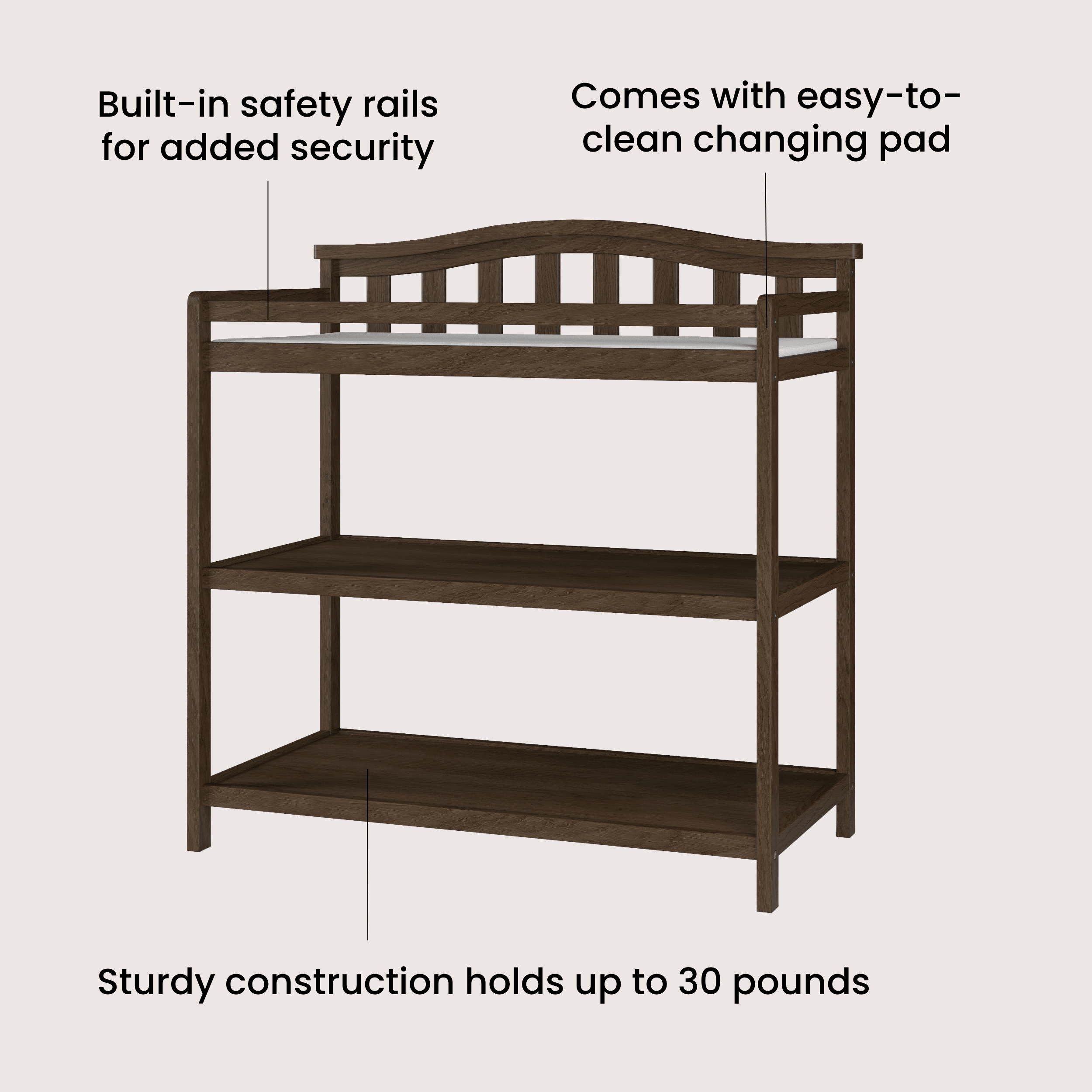 Arch Top Baby Changing Table, Slate