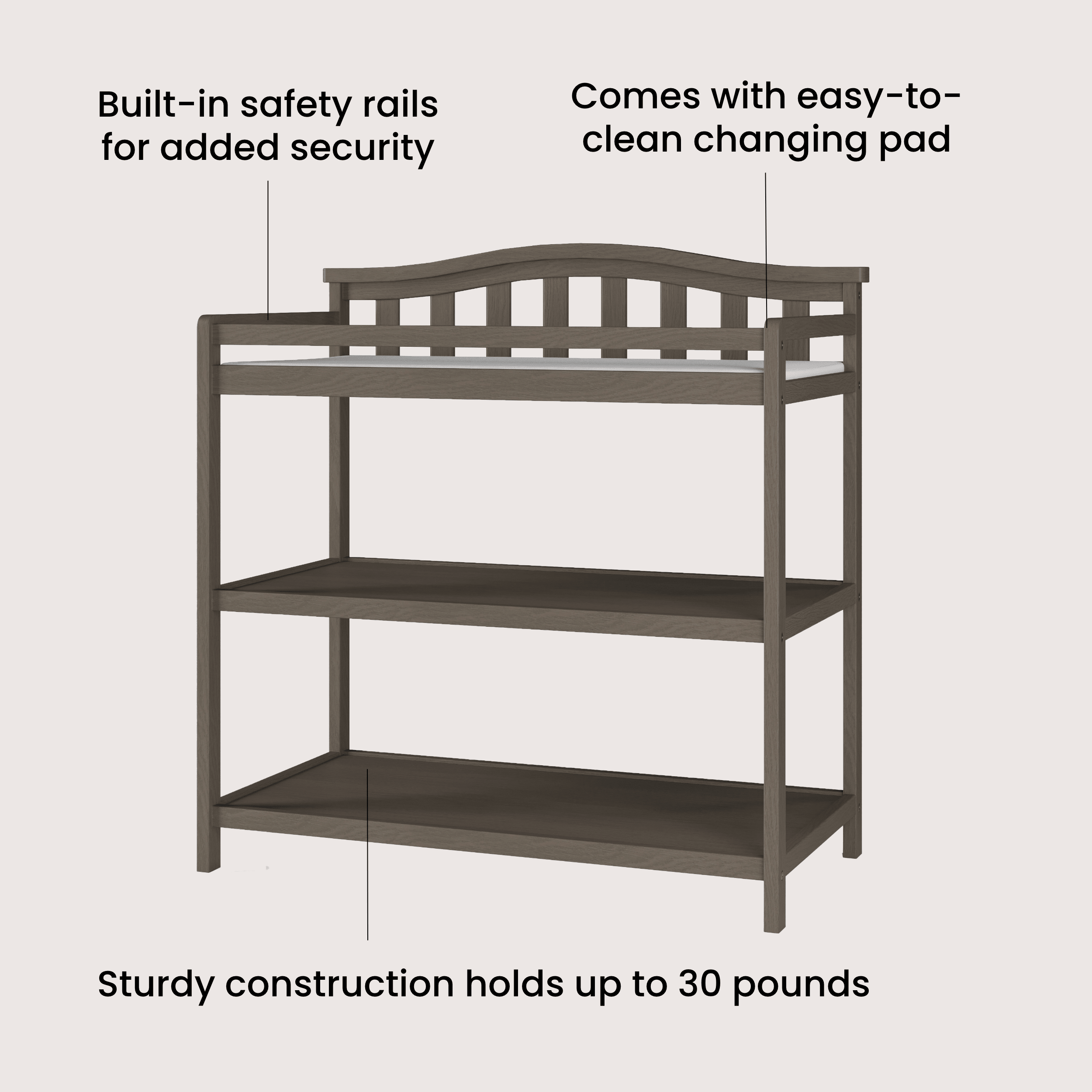 Arch Top Baby Changing Table, Dapper Gray