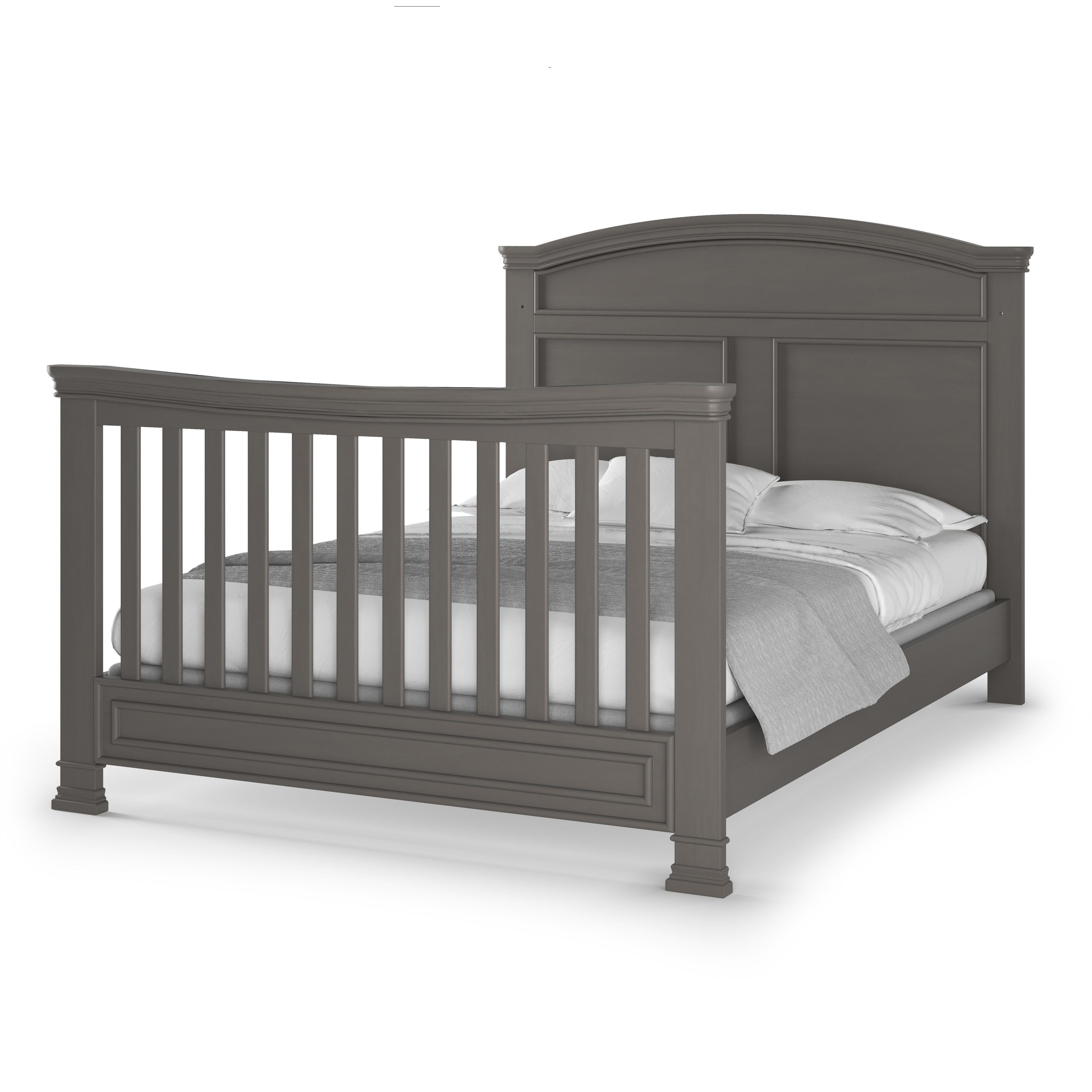 Full-Size Bed Rails with 2 Rails & 3 Slats, Pine Wood Chelsea Gray
