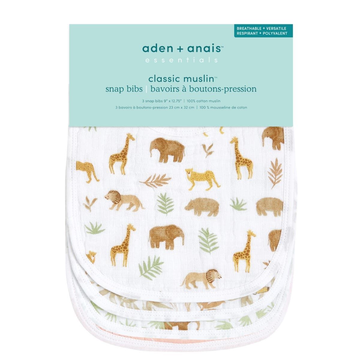 Essentials Cotton Muslin Snap Bibs 3 Pack