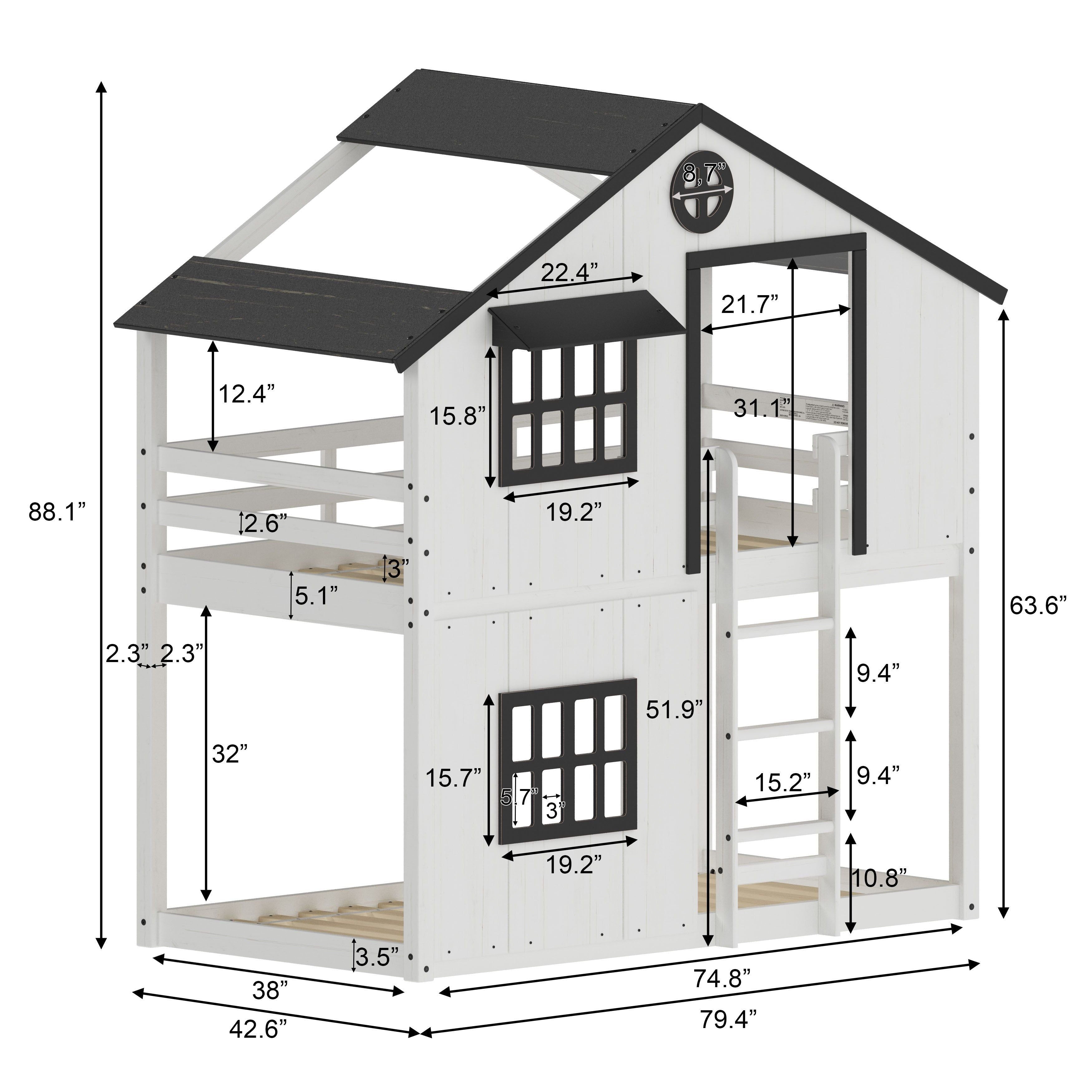 Modern Farmhouse Twin Over Twin Bunk Bed, White/Black