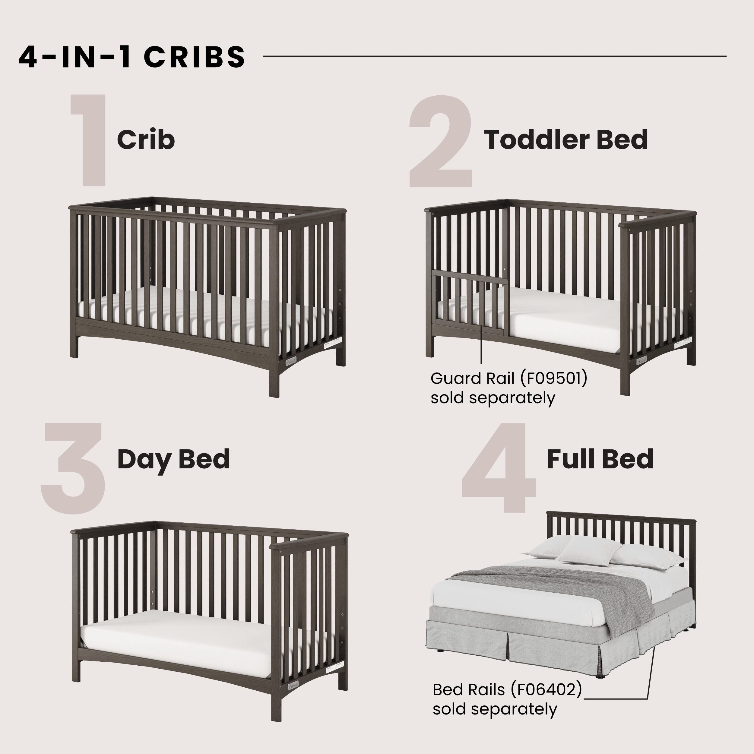 London 4-in-1 Convertible Crib, Dapper Gray