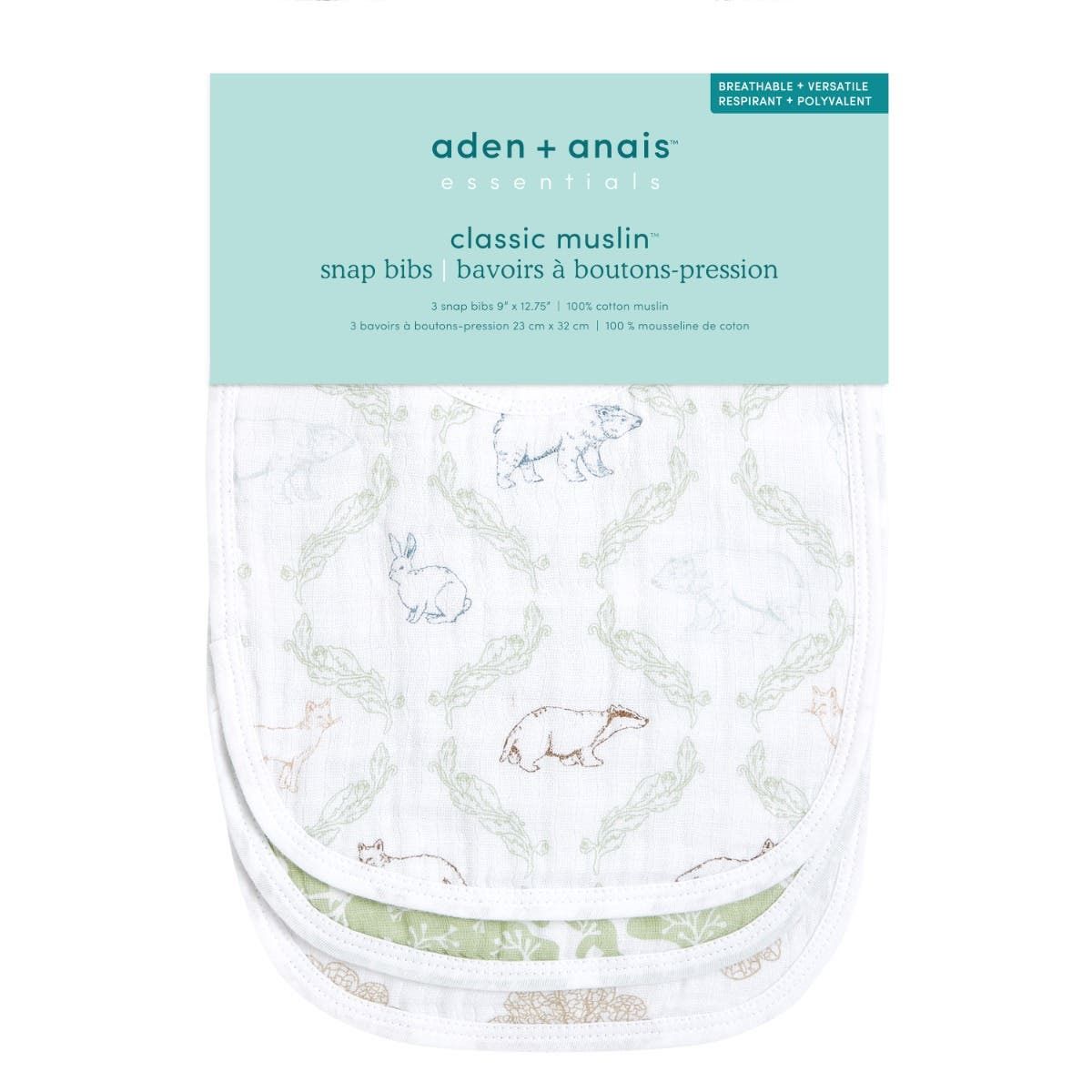 Essentials Cotton Muslin Snap Bibs 3 Pack