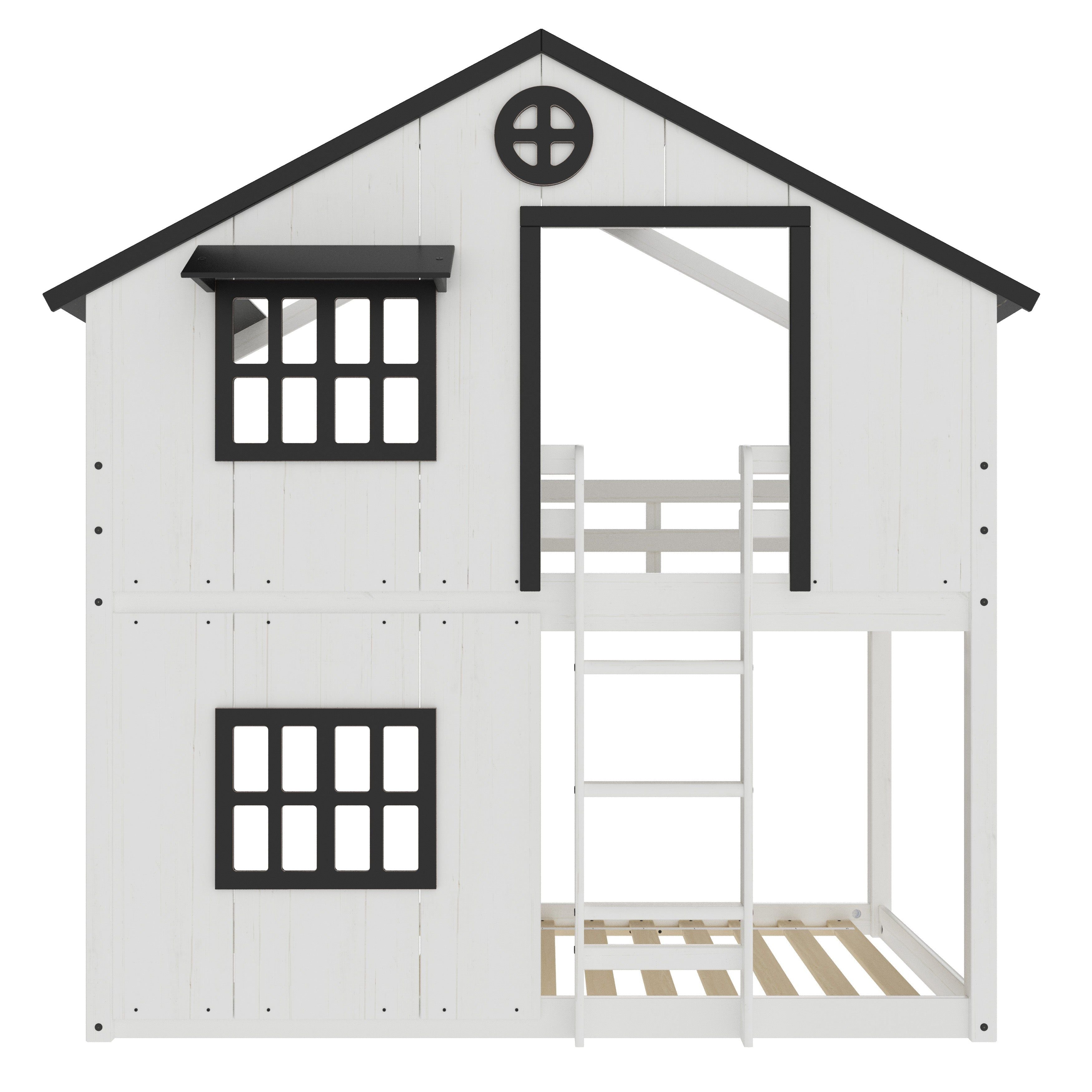 Modern Farmhouse Twin Over Twin Bunk Bed, White/Black