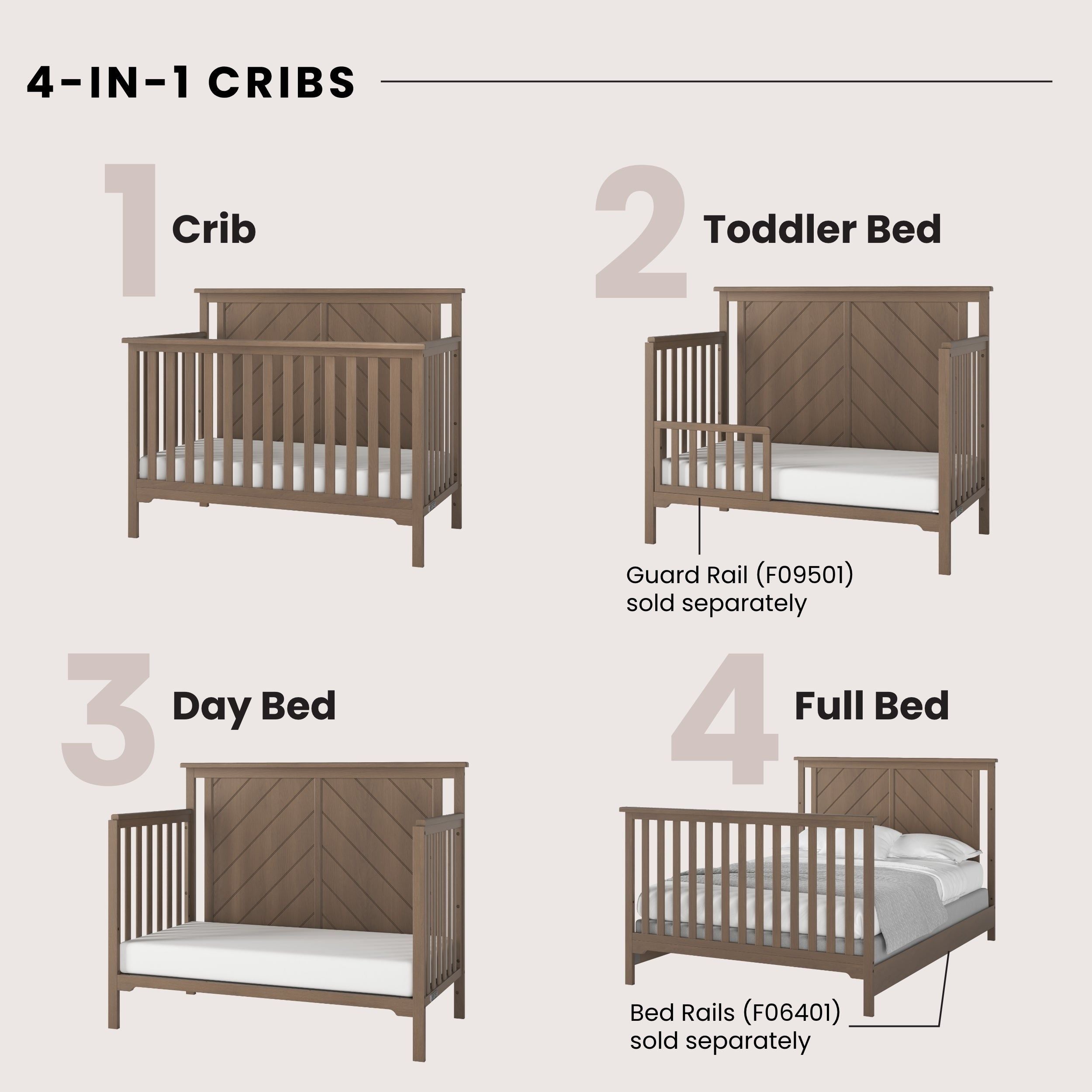 Hampton Flat Top 4-in-1 Convertible Crib, Dusty Heather