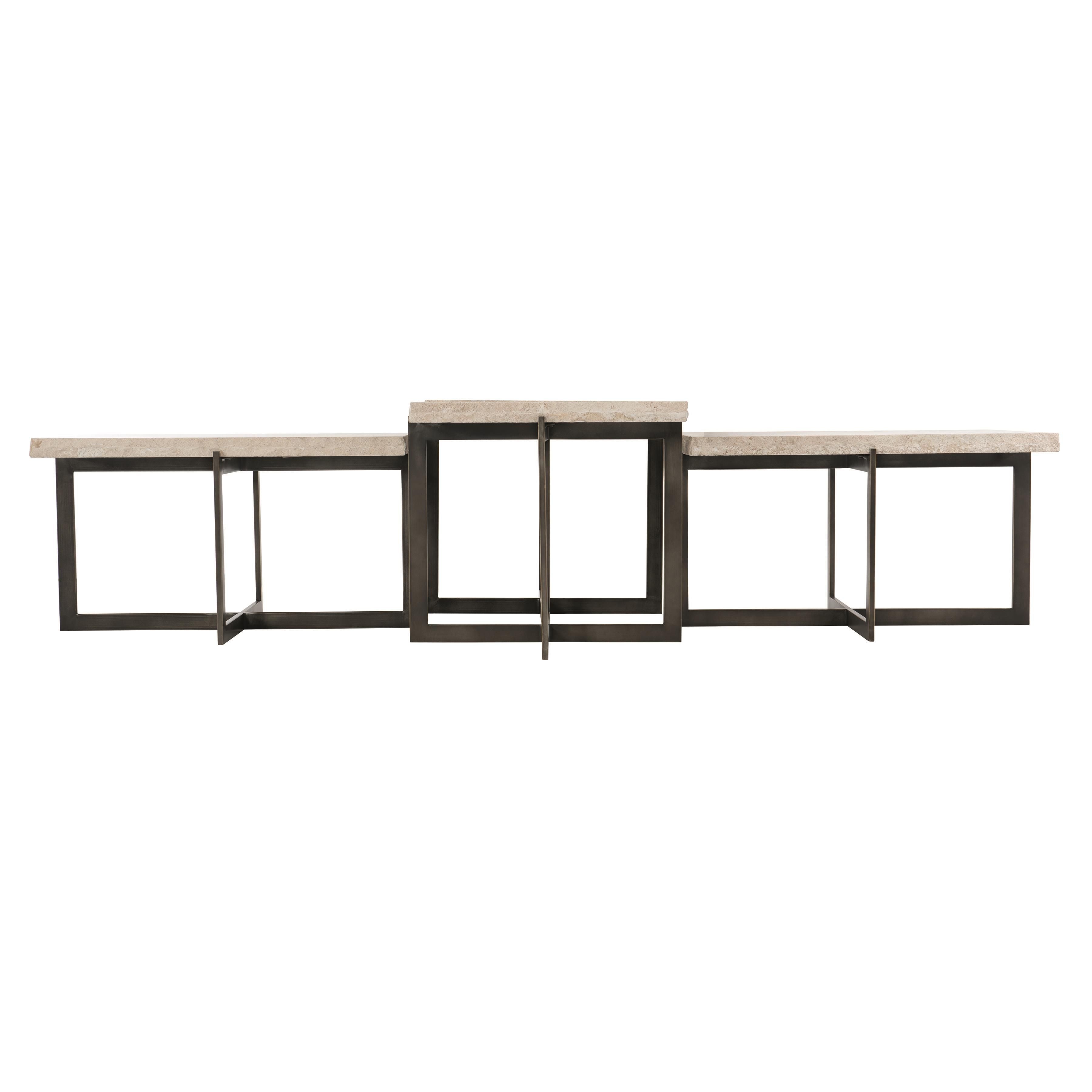 Bernhardt Hathaway Cocktail Table with Travertine Stone and Steel Base