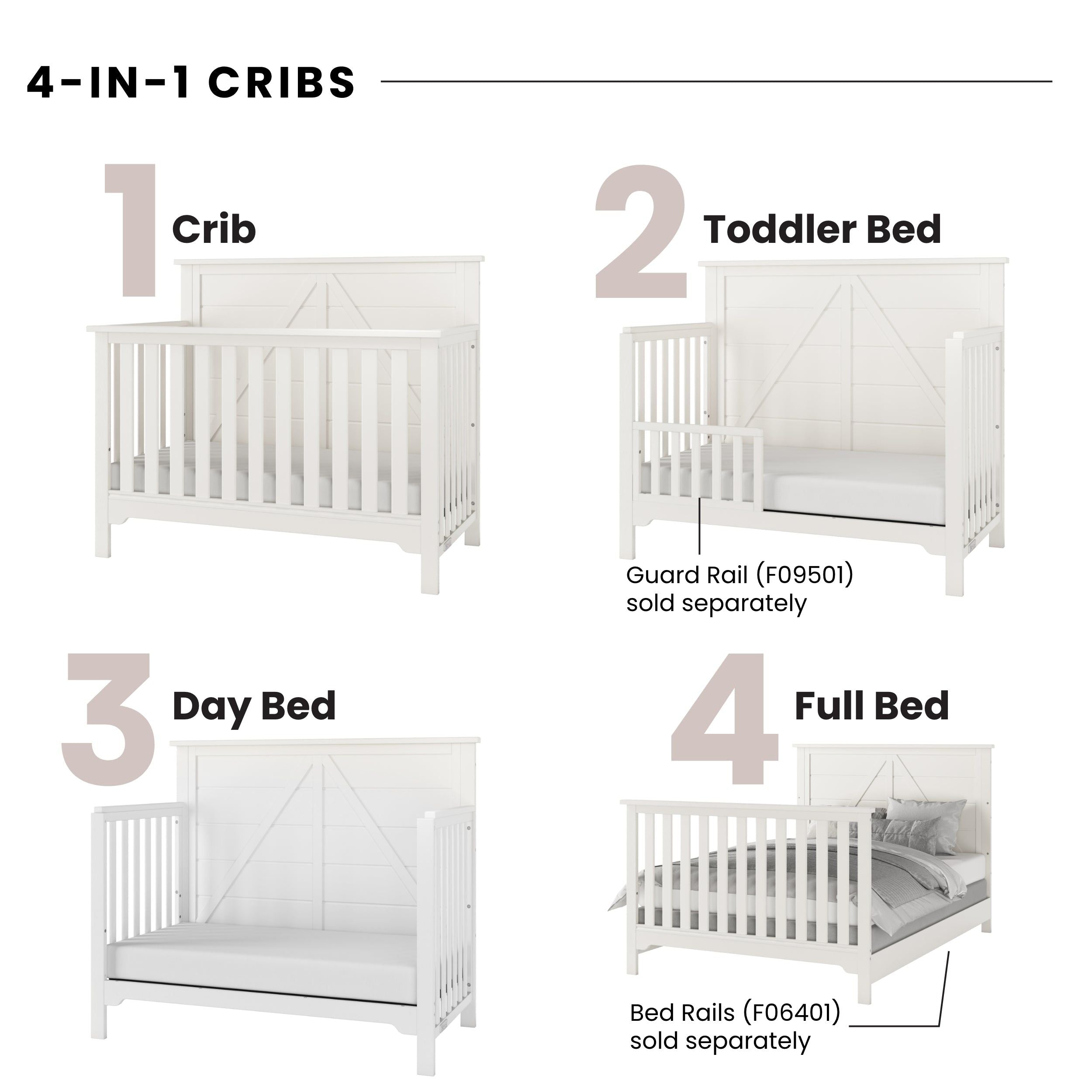 Woodland 4-in-1 Convertible Crib, Brushed Cotton