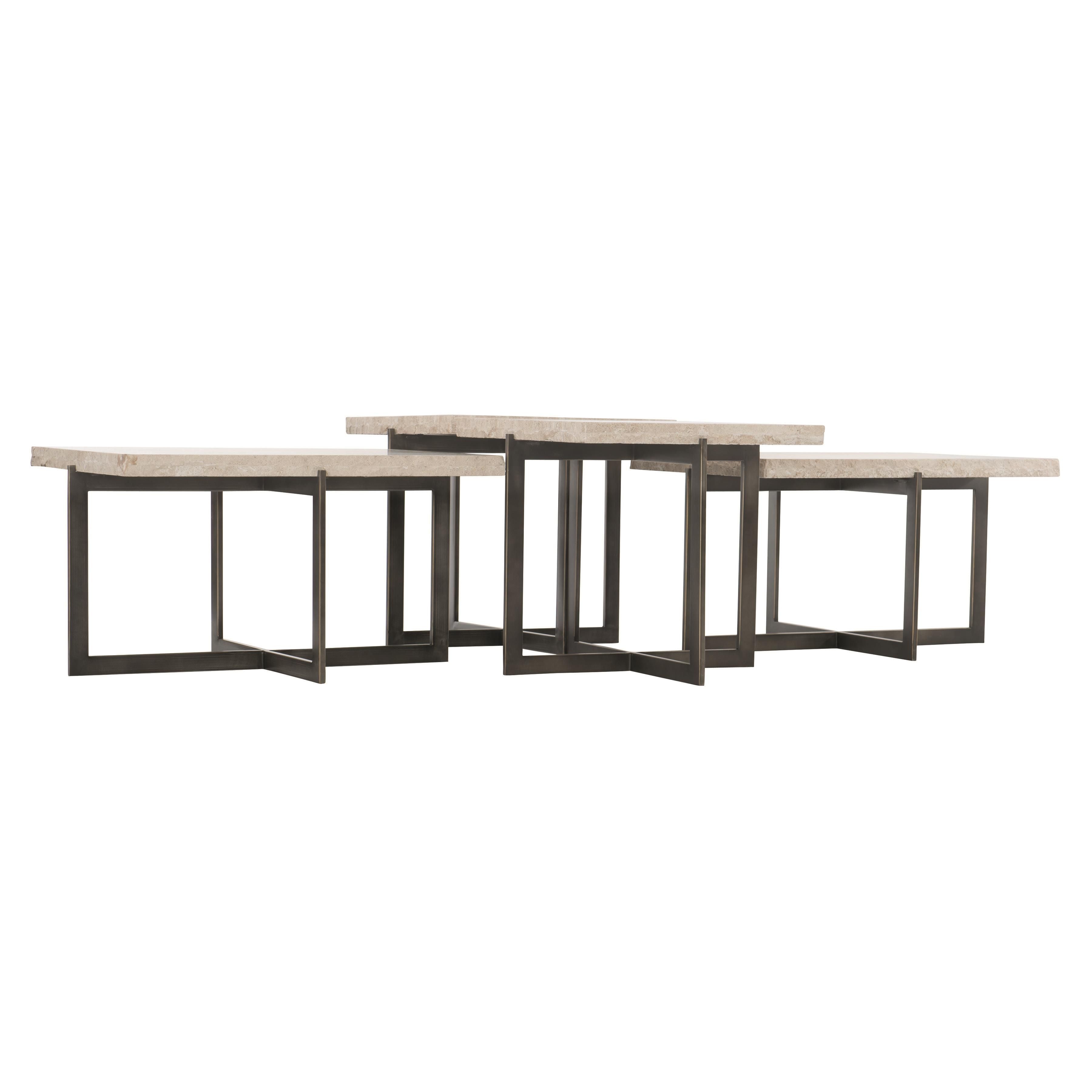 Bernhardt Hathaway Cocktail Table with Travertine Stone and Steel Base