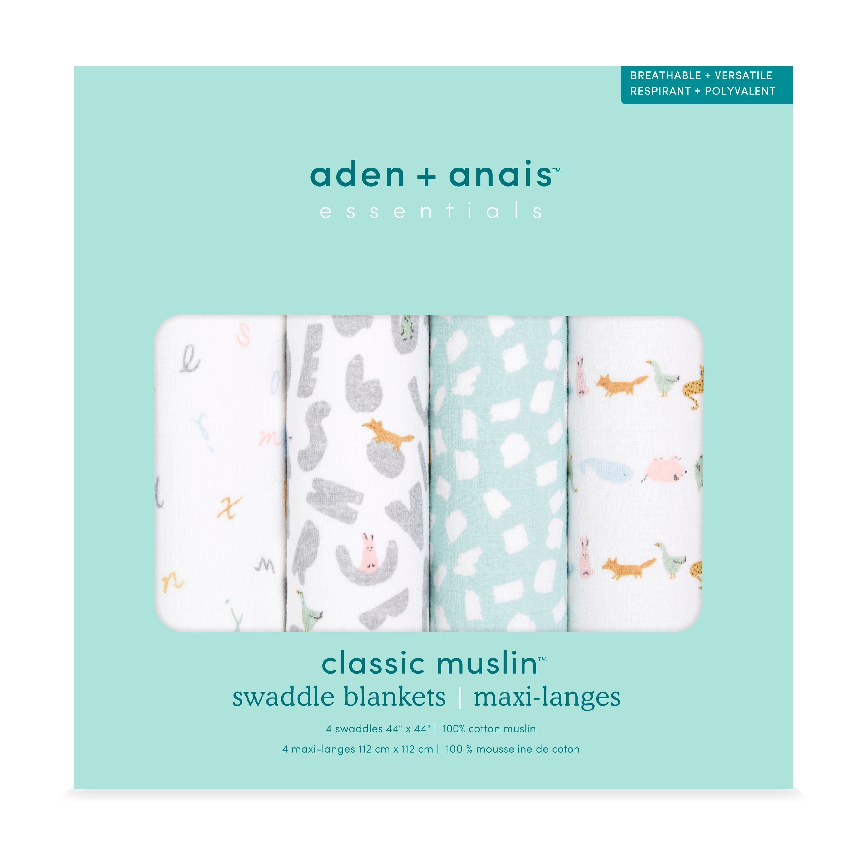 Essentials Cotton Muslin Swaddle Blanket 4 Pack